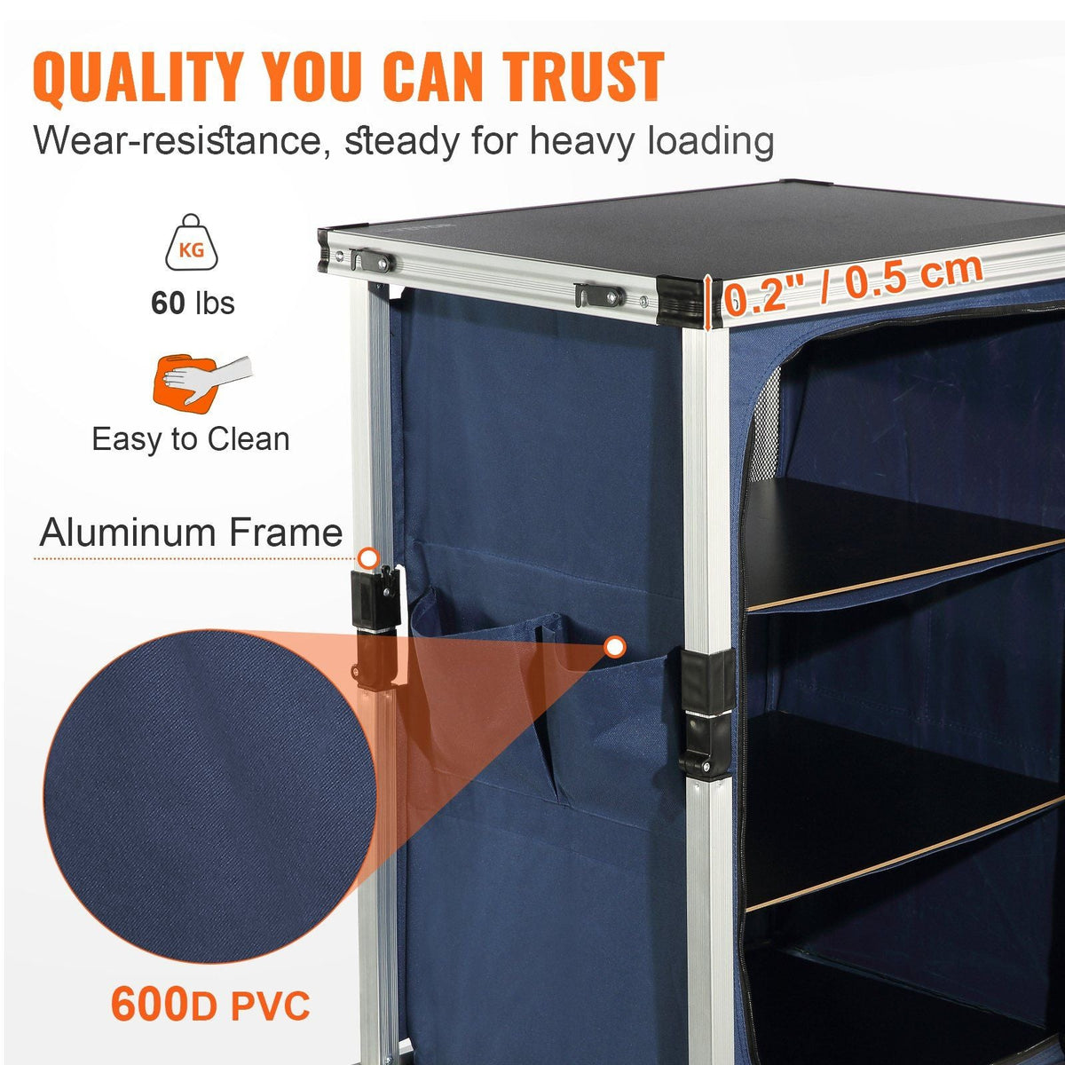 Camping Kitchen Table, Pop-up Aluminum Portable Folding Cook Station w/ 3-Tier Storage Organizer, Side Pocket & Carrying Bag, Quick Installation for Outdoor BBQ Party Backyard & Tailgating, Blue