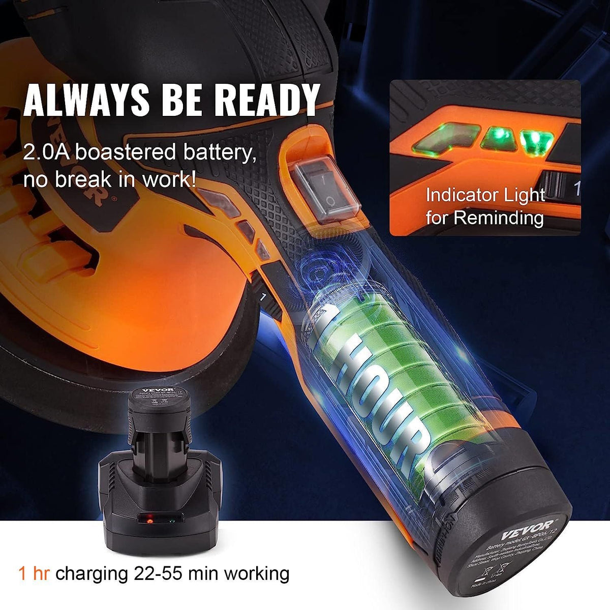 Car Polisher Buffer Cordless Dual Action Polishing Machine 6" 1PC Battery