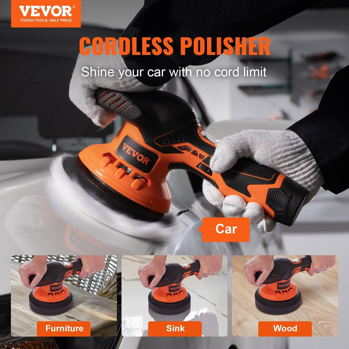Car Polisher Buffer Cordless Dual Action Polishing Machine 6" 1PC Battery