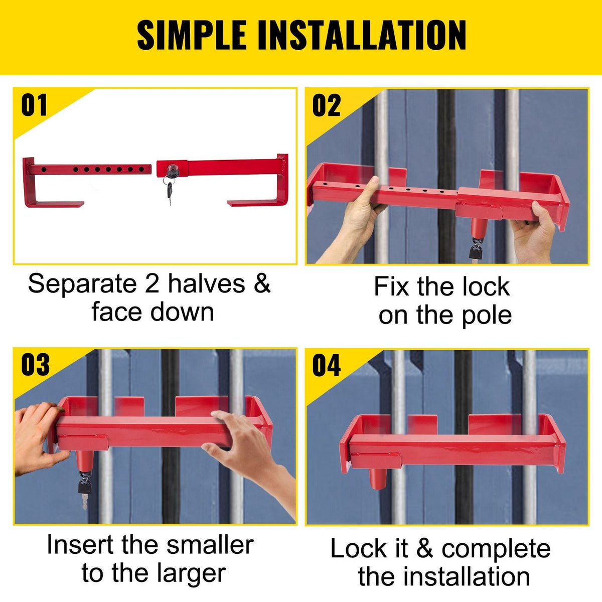 Cargo Container Lock 9.84"-17.32" Locking Distance,Semi Truck Door Locks with 2 Keys, Shipping Container Accessories Red Powder-Coated with Spring Lock (Small Size)