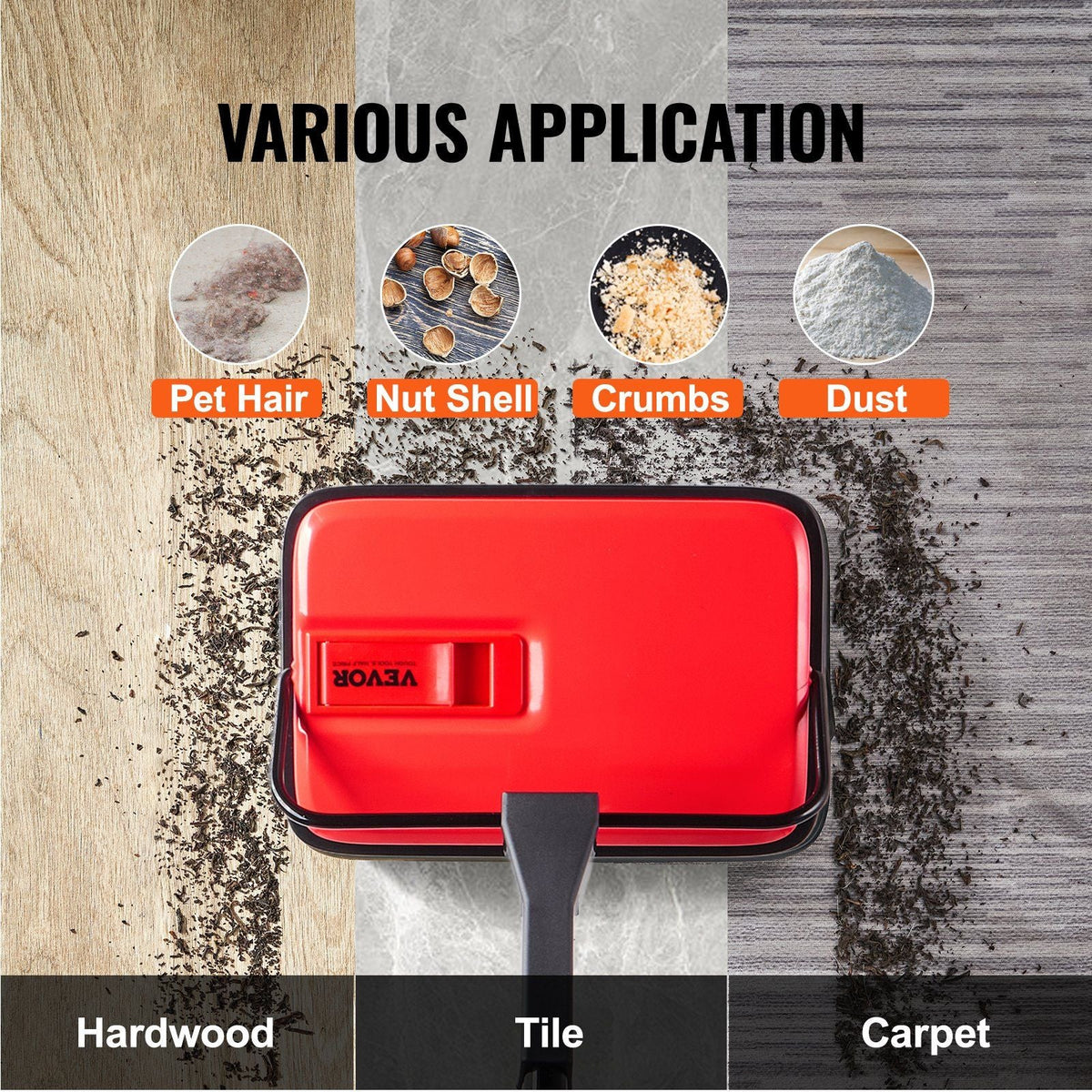 Carpet Sweeper, 6.7 in Sweeping Paths, Floor Sweeper Manual Non Electric, 300 ml Dustbin Capacity with Comb for Home Office Rugs Hardwood Surfaces Wood Floors Laminate, Cleans Dust Pet Hair
