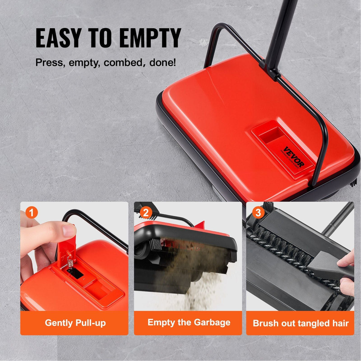 Carpet Sweeper, 6.7 in Sweeping Paths, Floor Sweeper Manual Non Electric, 300 ml Dustbin Capacity with Comb for Home Office Rugs Hardwood Surfaces Wood Floors Laminate, Cleans Dust Pet Hair
