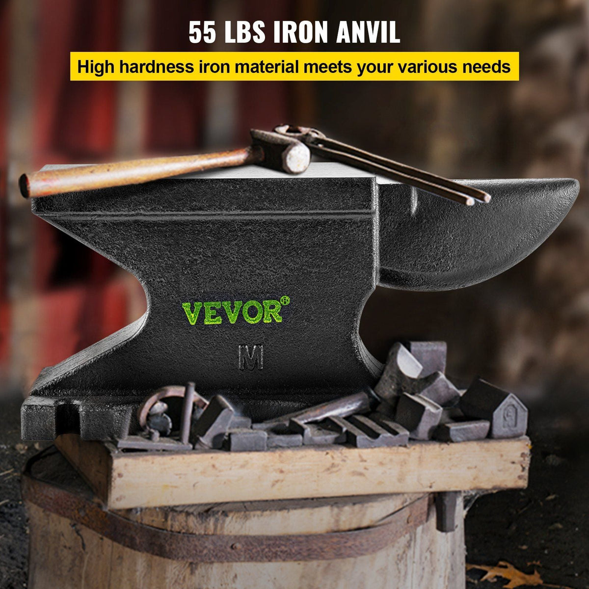 Cast Iron Anvil, 55 Lbs(25kg) Single Horn Anvil with 8.6 x 4.1 inch Countertop and Stable Base, High Hardness Rugged Round Horn Anvil Blacksmith, for Bending, Shaping, Twisting