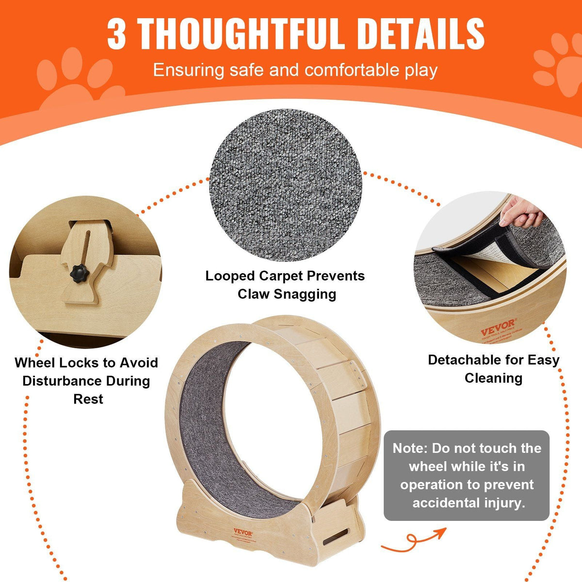 Cat Exercise Wheel, Large Cat Treadmill Wheel for Indoor Cats, 29.5 inch Cat Running Wheel with Detachable Carpet and Cat Teaser for Running/Walking/Training, Suitable for Most Cats