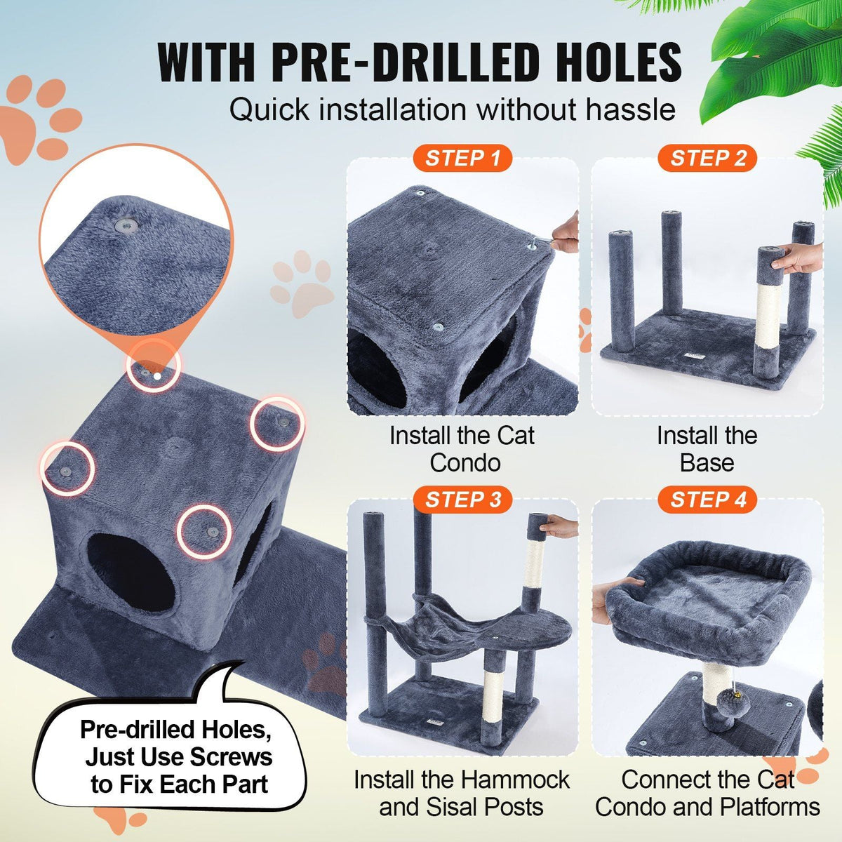 Cat Tree 56.2" Cat Tower with Cat Condo Sisal Scratching Post Dark Grey