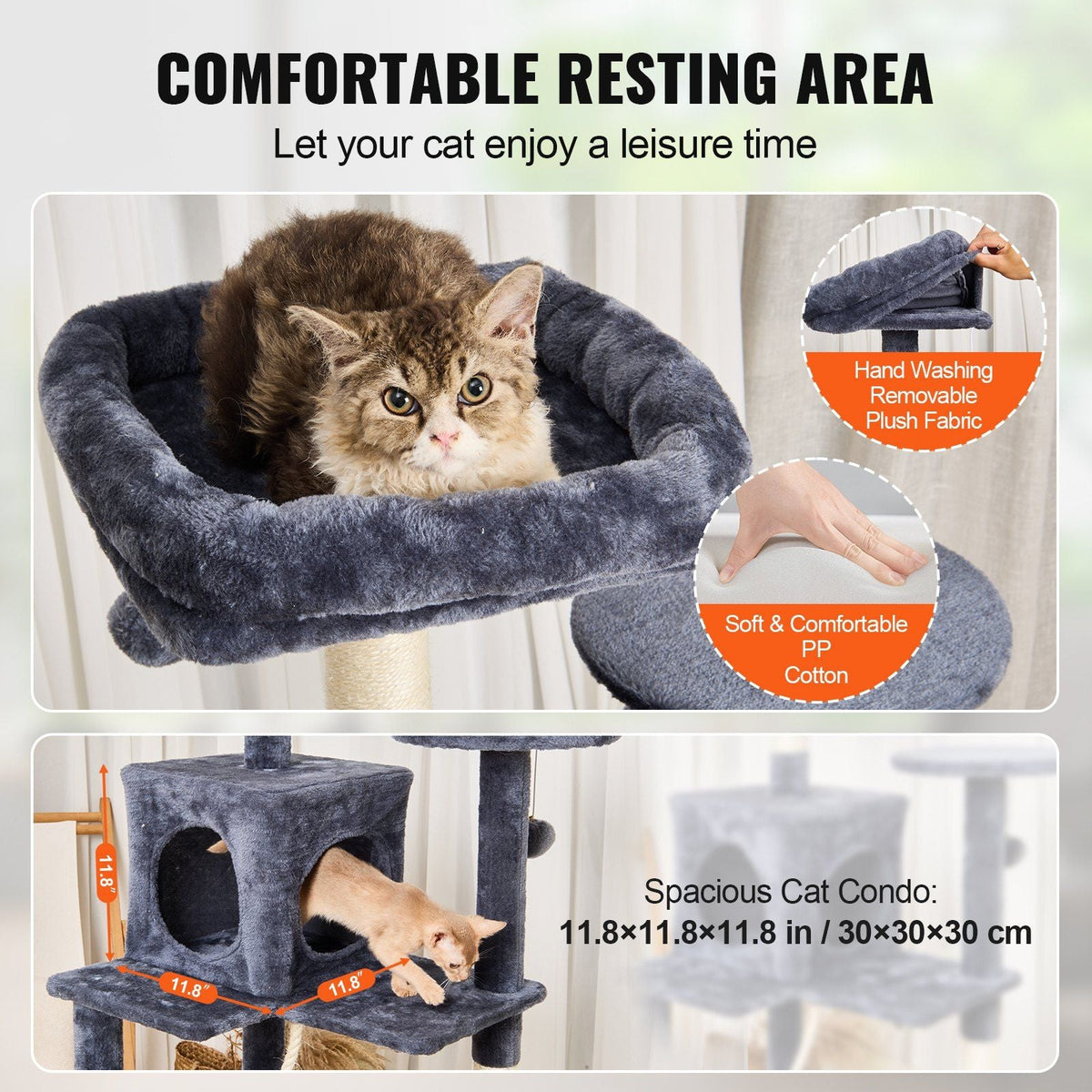 Cat Tree 56.2" Cat Tower with Cat Condo Sisal Scratching Post Dark Grey