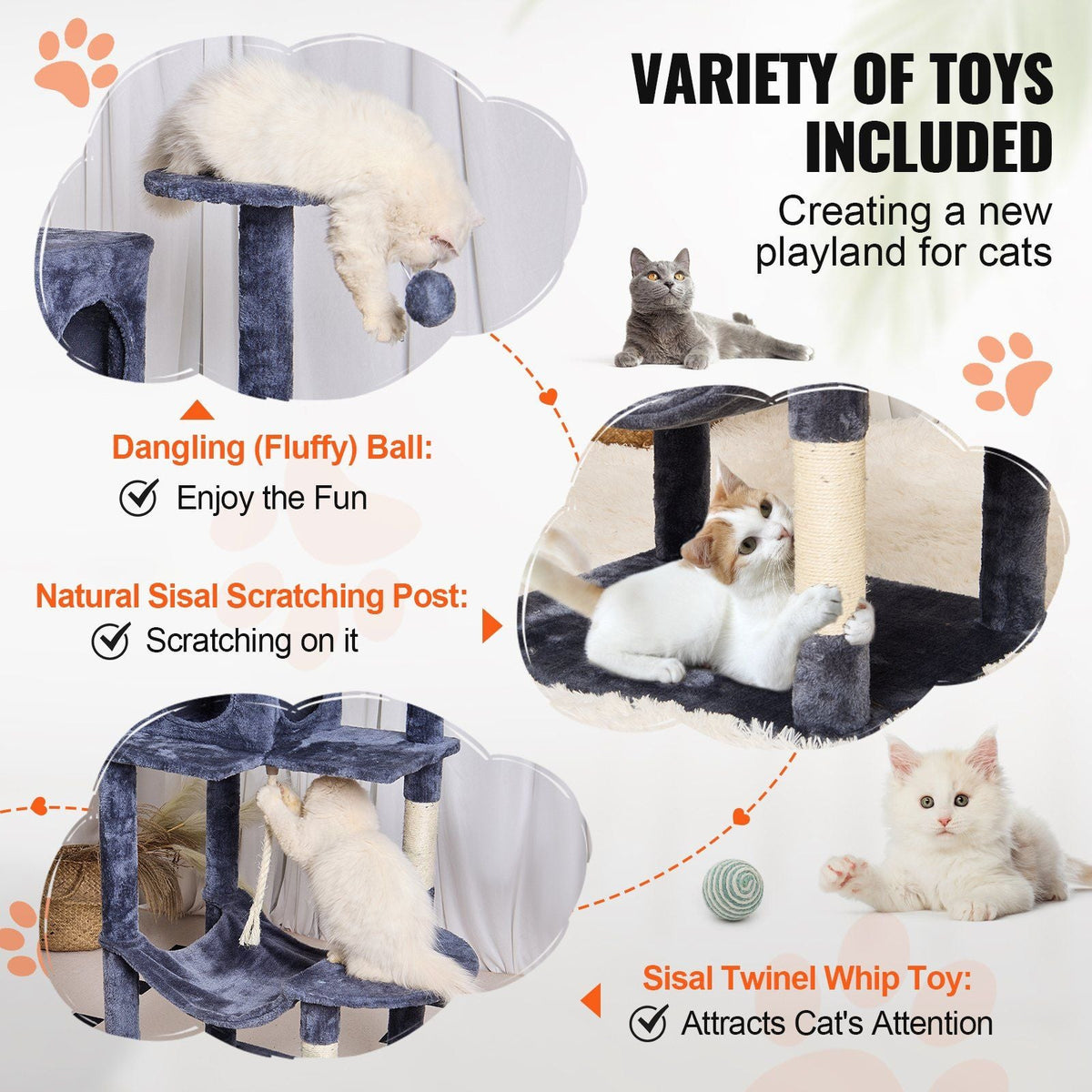 Cat Tree 56.2" Cat Tower with Cat Condo Sisal Scratching Post Dark Grey