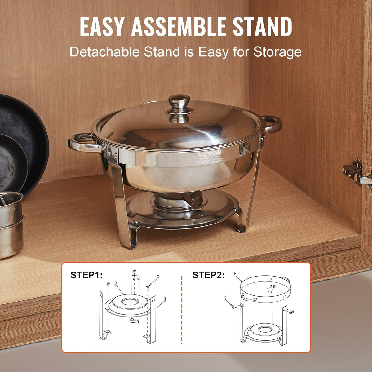 Chafing Dish Buffet Set, 6 Qt 4 Pack, Stainless Steel Chafer with Full Size Pan, Round Catering Warmer Server with Lid Water Pan Stand Fuel Holder Cover Holder Spoon, for at Least 6 People Each