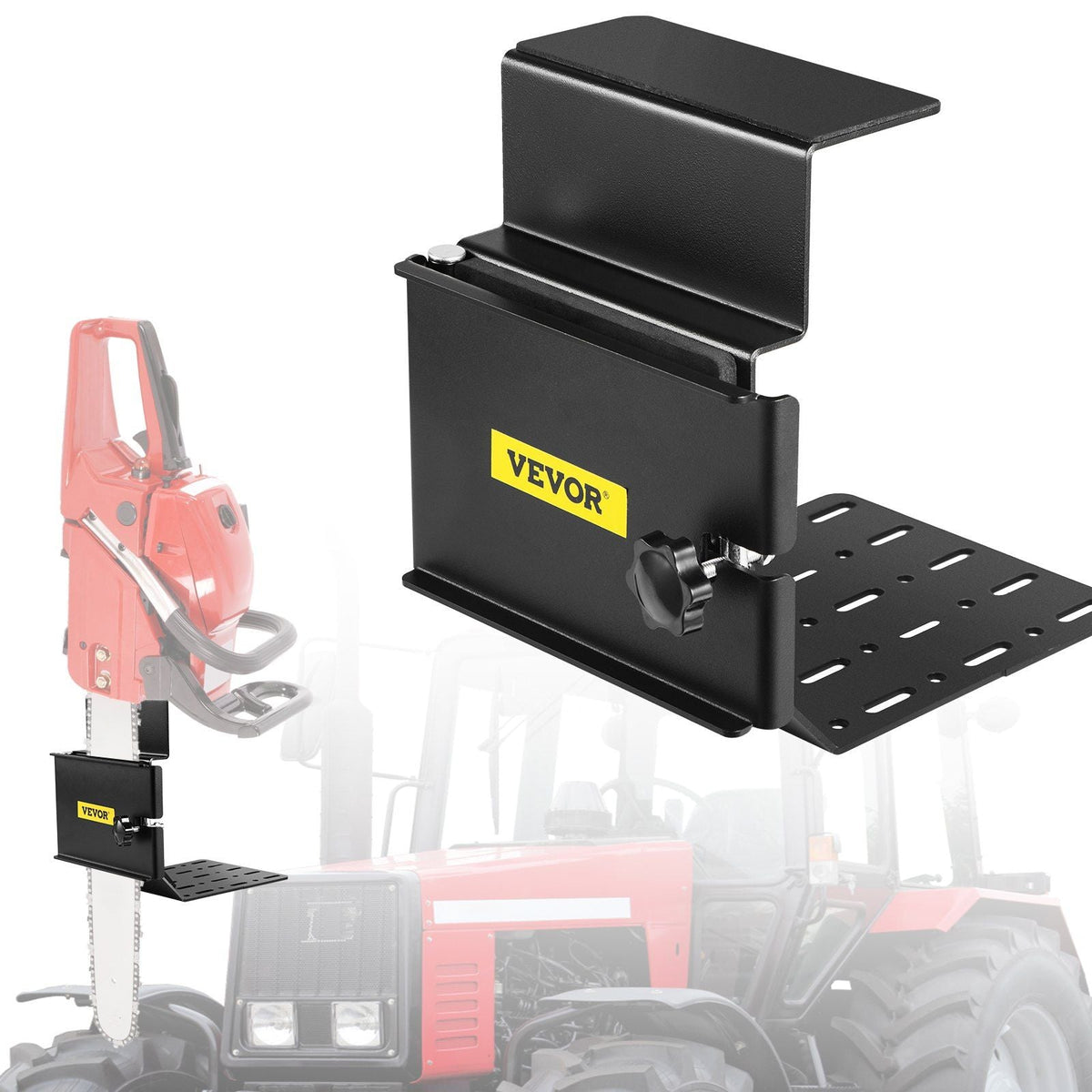 Chainsaw Holder, Powder Coated Steel Chain, Tool Mount Accessories with U-Shape Bolts, Universal Saw Press Carrier Kit for ATVs, UTVs, Tractors, Trucks, Utility Vehicles, Black