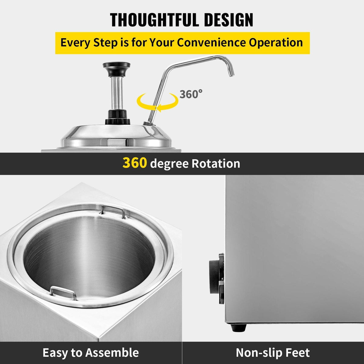 Cheese Dispenser with Pump, 2.6Qt Capacity Nacho Cheese Warmer with Pump, 650W Hot Fudge Warmer, Stainless Steel Hot Cheese Dispenser for Hot Fudge Cheese Caramel