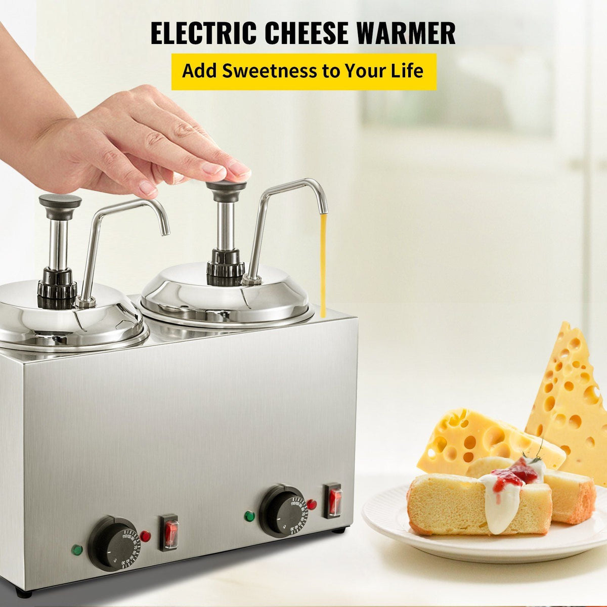 Cheese Dispenser with Pump 5.28 Qt Capacity Hot Cheese Warmer 1300W Hot Fudge Warmer with Pump Single Head Fudge Warmer with Temperature Control for Hot Fudge Fudge Cheese Caramel
