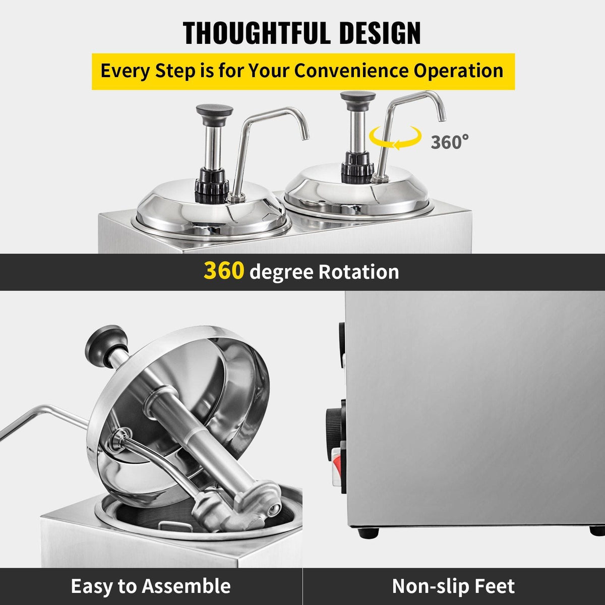 Cheese Dispenser with Pump 5.28 Qt Capacity Hot Cheese Warmer 1300W Hot Fudge Warmer with Pump Single Head Fudge Warmer with Temperature Control for Hot Fudge Fudge Cheese Caramel