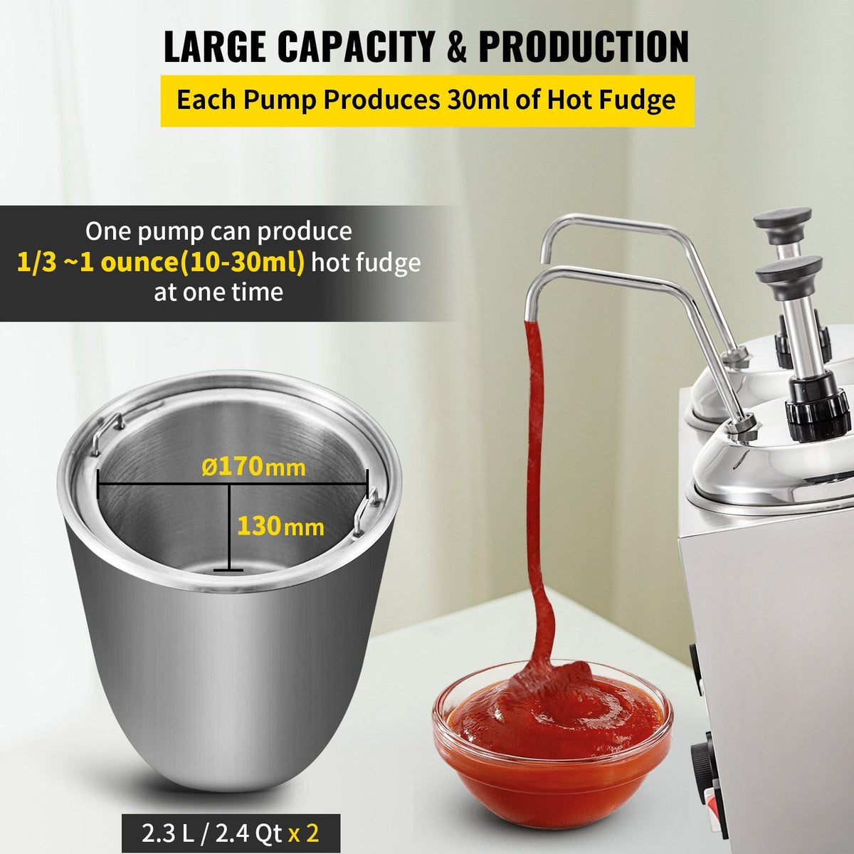 Cheese Dispenser with Pump 5.28 Qt Capacity Hot Cheese Warmer 1300W Hot Fudge Warmer with Pump Single Head Fudge Warmer with Temperature Control for Hot Fudge Fudge Cheese Caramel