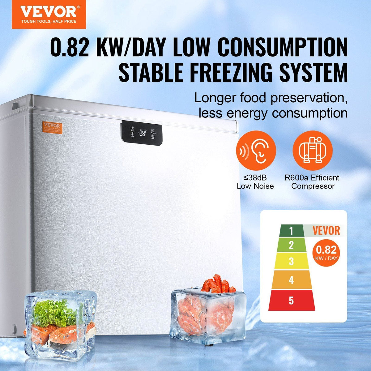 Chest Freezer, 10 Cu.ft / 283 L Compact Deep Freezer, Free Standing Top Open Door Compact Freezers with 2 Removable Baskets & Adjustable Thermostat, Energy Saving & Low Noise, White