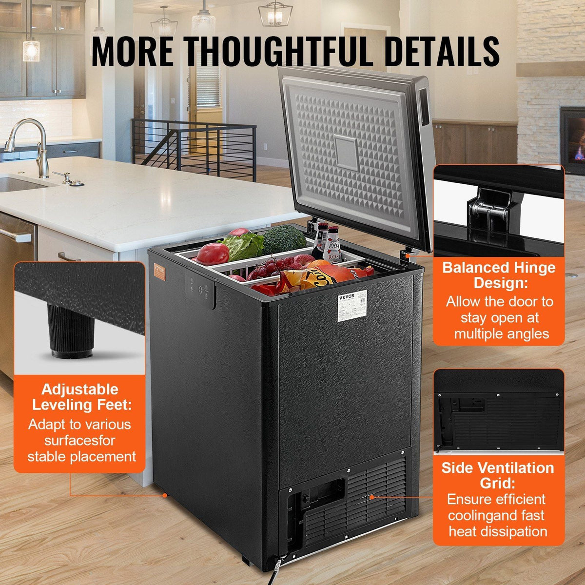 Chest Freezer, 5 Cu.ft / 142 L Compact Deep Freezer, Free Standing Top Open Door Compact Freezers with 2 Removable Baskets & Adjustable Thermostat, Energy Saving & Low Noise, Black