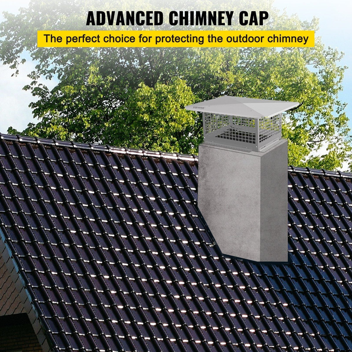 Chimney Cap, 13" x 17" Flue Caps, 304 Stainless Steel Fireplace Chimney Cover, Adjustable Metal Spark Arrestor with Bolts Screws, Mesh Chimney Flue Cover for Outside Existing Clay Flue Tile