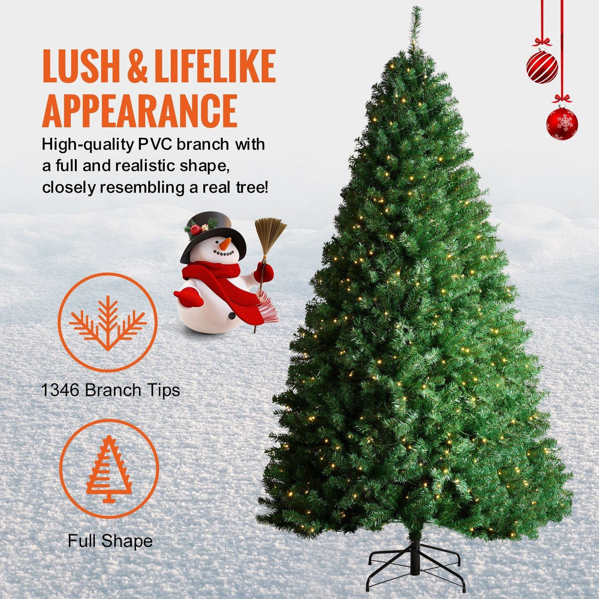 Christmas Tree 7.5ft Prelit Artificial Tree with 550 White LEDs 1346 Tips