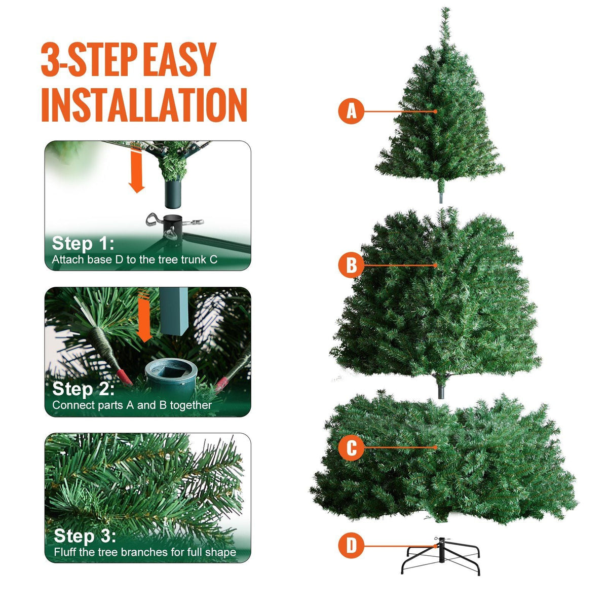 Christmas Tree 7.5ft Prelit Artificial Tree with 550 White LEDs 1346 Tips