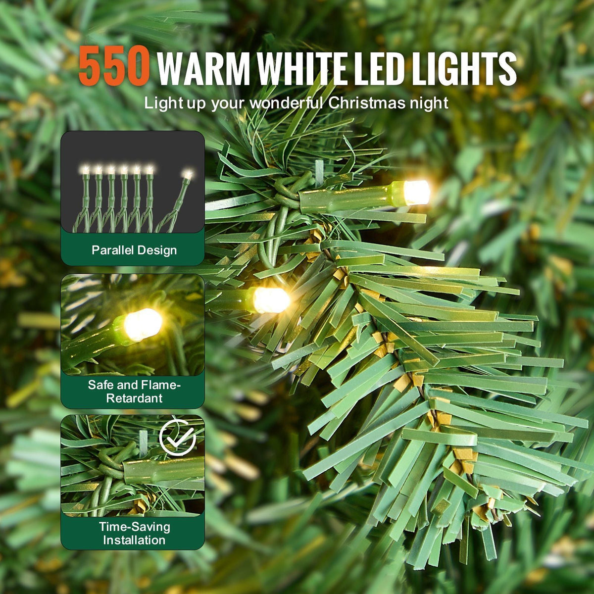 Christmas Tree 7.5ft Prelit Artificial Tree with 550 White LEDs 1346 Tips