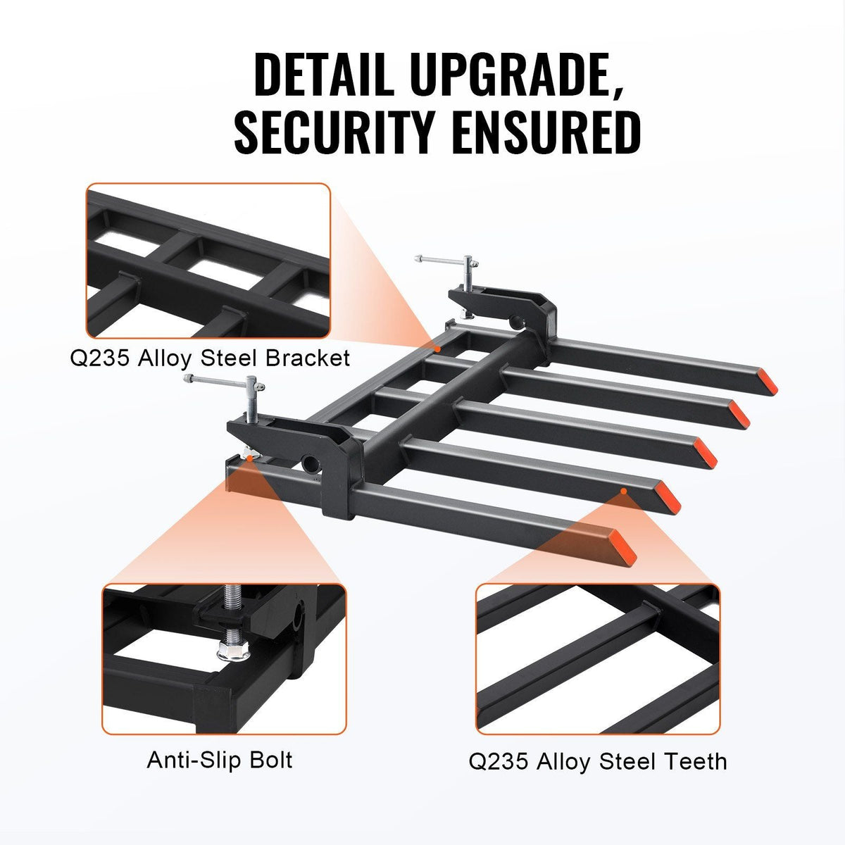 Clamp on Debris Forks to 48" Bucket, 2600 lbs Capacity Heavy Duty Clamp on Pallet Forks Bucket Attachments, Fit for Loader Bucket Skidsteer Tractor to Clean up Fallen Limbs Debris or Yard Wwaste