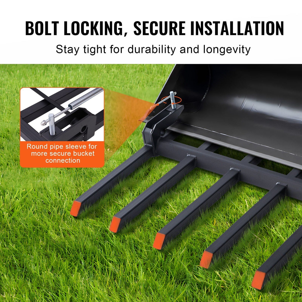 Clamp on Debris Forks to 48" Bucket, 2600 lbs Capacity Heavy Duty Clamp on Pallet Forks Bucket Attachments, Fit for Loader Bucket Skidsteer Tractor to Clean up Fallen Limbs Debris or Yard Wwaste