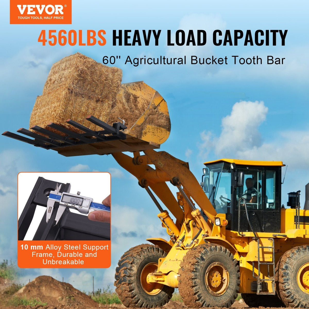 Clamp on Debris Forks to 60" Bucket, 4560 lbs Capacity Heavy Duty Clamp on Pallet Forks Bucket Attachments, Fit for Loader Bucket Skidsteer Tractor to Clean up Fallen Limbs Debris or Yard Wwaste