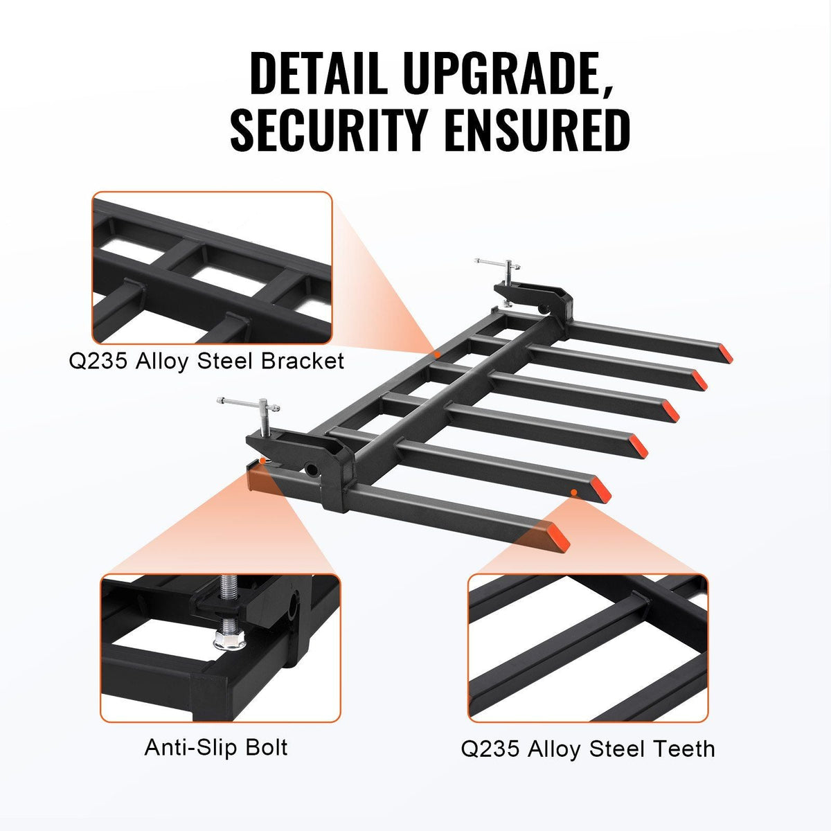 Clamp on Debris Forks to 60" Bucket, 4560 lbs Capacity Heavy Duty Clamp on Pallet Forks Bucket Attachments, Fit for Loader Bucket Skidsteer Tractor to Clean up Fallen Limbs Debris or Yard Wwaste
