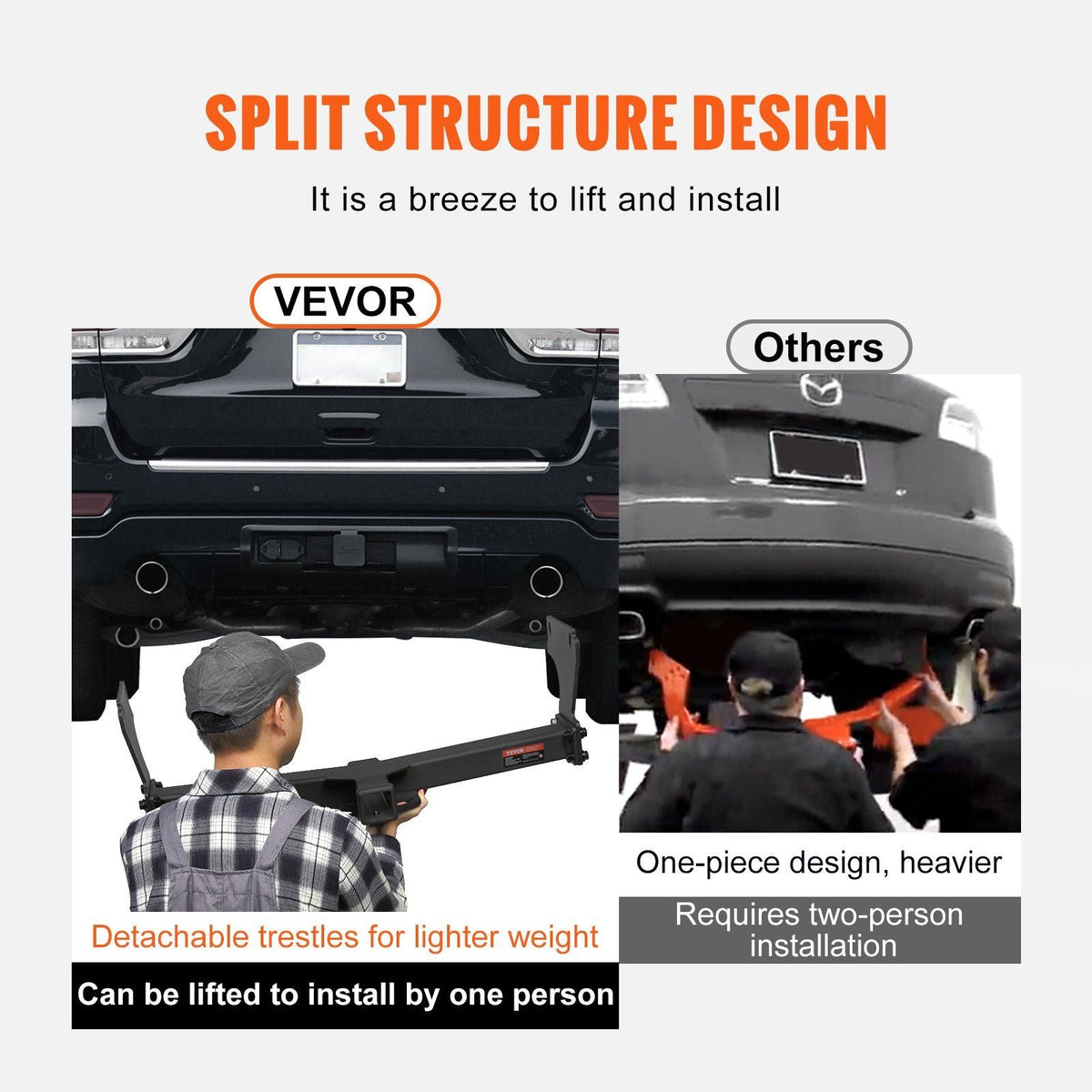 Class 3 Trailer Hitch, 2-Inch Receiver, Q455B Steel Tube Frame, Compatible with 2011-2022 Jeep Grand Cherokee, Multi-Fit Hitch to Receive Ball Mount, Cargo Carrier, Bike Rack, Tow Hook, Black