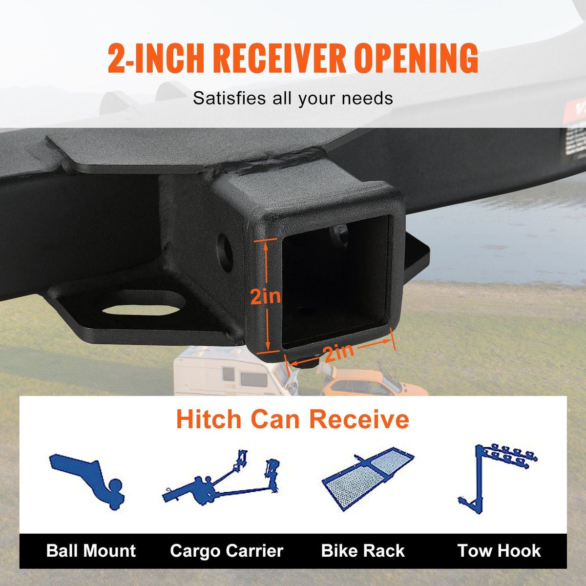 Class 3 Trailer Hitch, 2-Inch Receiver, Q455B Steel Tube Frame, Compatible with 2017-2023 Honda CR-V, 6000 lbs, Multi-Fit Hitch to Receive Ball Mount, Cargo Carrier, Bike Rack, Tow Hook, Black