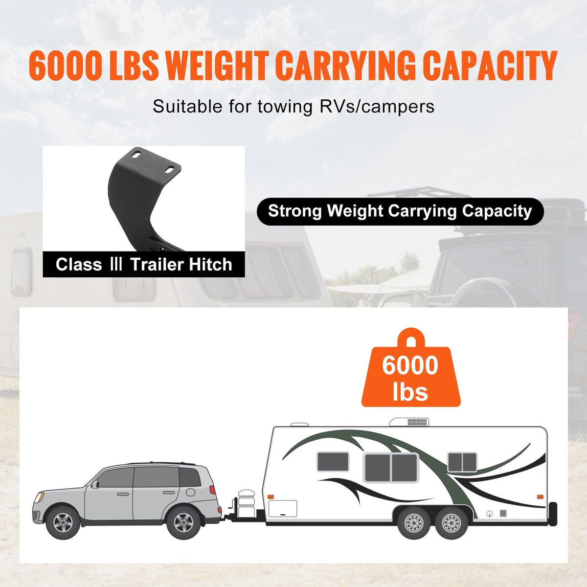 Class 3 Trailer Hitch, 2-Inch Receiver, Q455B Steel Tube Frame, Compatible with 2017-2023 Honda CR-V, 6000 lbs, Multi-Fit Hitch to Receive Ball Mount, Cargo Carrier, Bike Rack, Tow Hook, Black