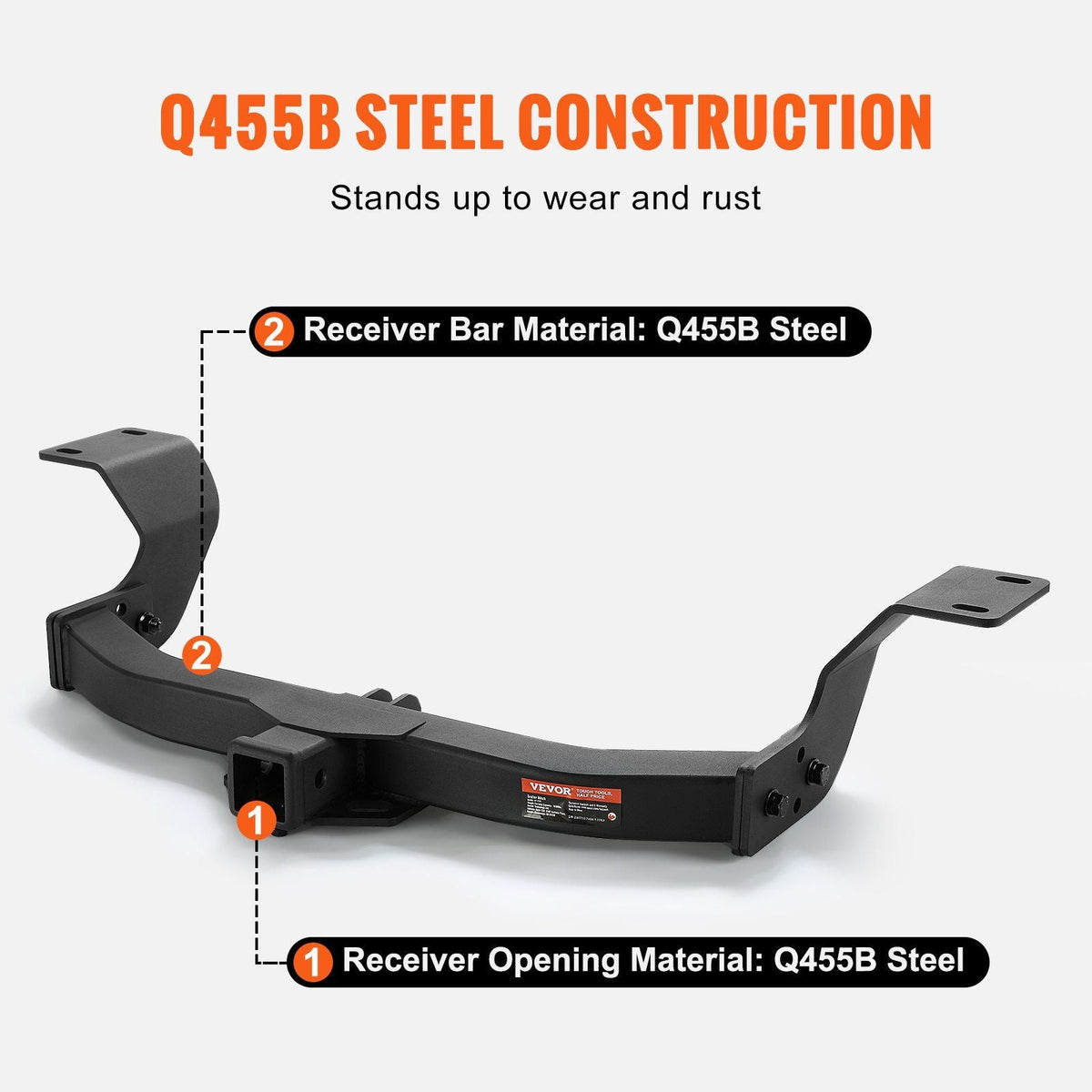 Class 3 Trailer Hitch, 2-Inch Receiver, Q455B Steel Tube Frame, Compatible with 2017-2023 Honda CR-V, 6000 lbs, Multi-Fit Hitch to Receive Ball Mount, Cargo Carrier, Bike Rack, Tow Hook, Black