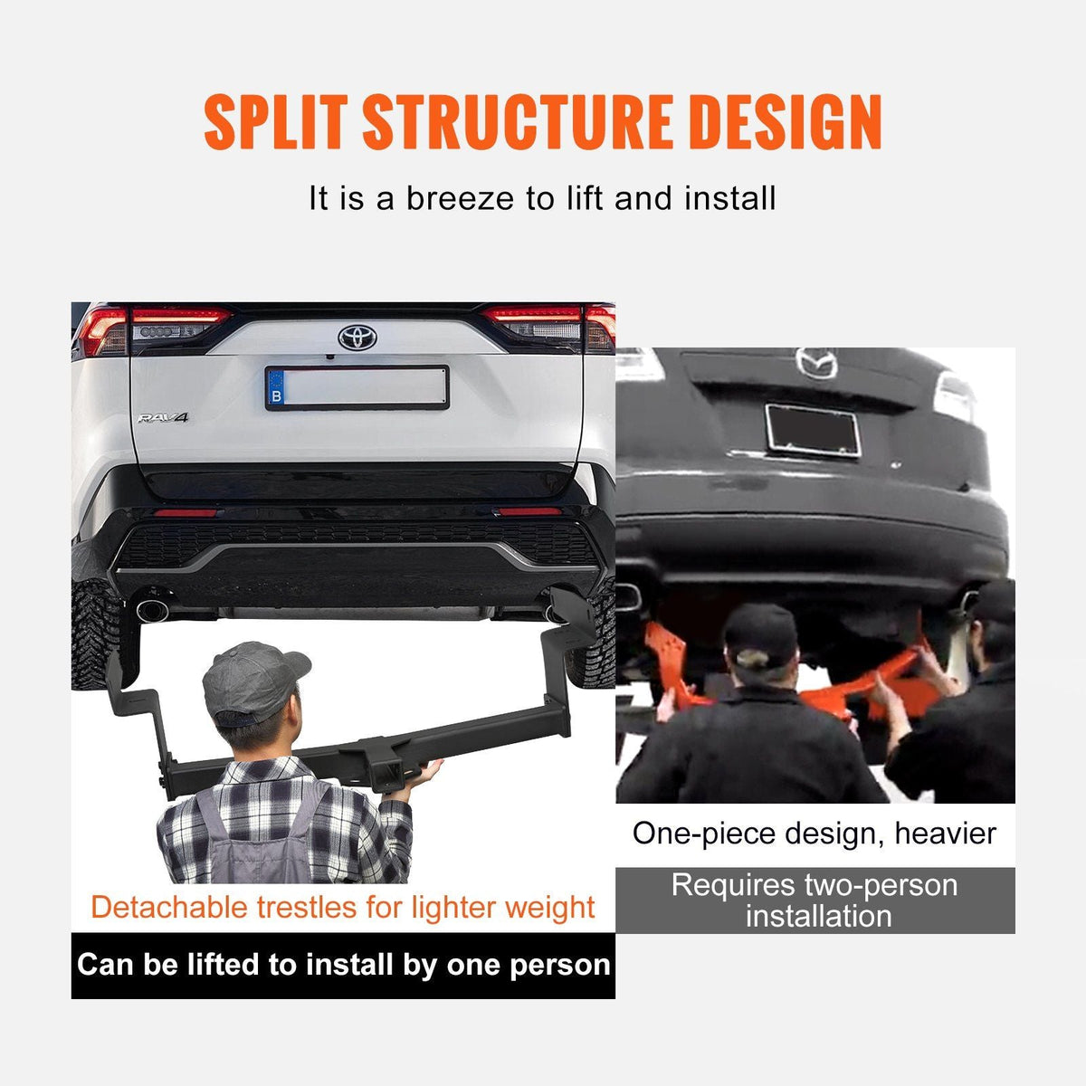 Class 3 Trailer Hitch, 2-Inch Receiver, Q455B Steel Tube Frame, Compatible with 2019-2023 Toyota RAV4, 6000 lbs, Multi-Fit Hitch to Receive Ball Mount, Cargo Carrier, Bike Rack, Tow Hook, Black