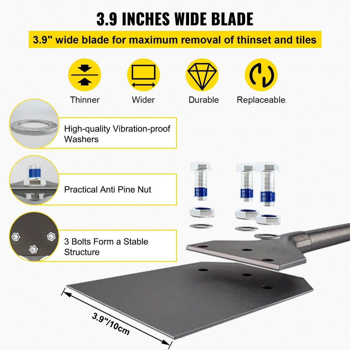 Clay Spade, 3.9" x 9.5" SDS Plus Shank, 40Cr Steel Jackhammer Bit for Electric Demolition Jack Hammer w/Point Chisel, Trenching and Digging Shovel Bit for Clay, Gravel, Frozen Soil