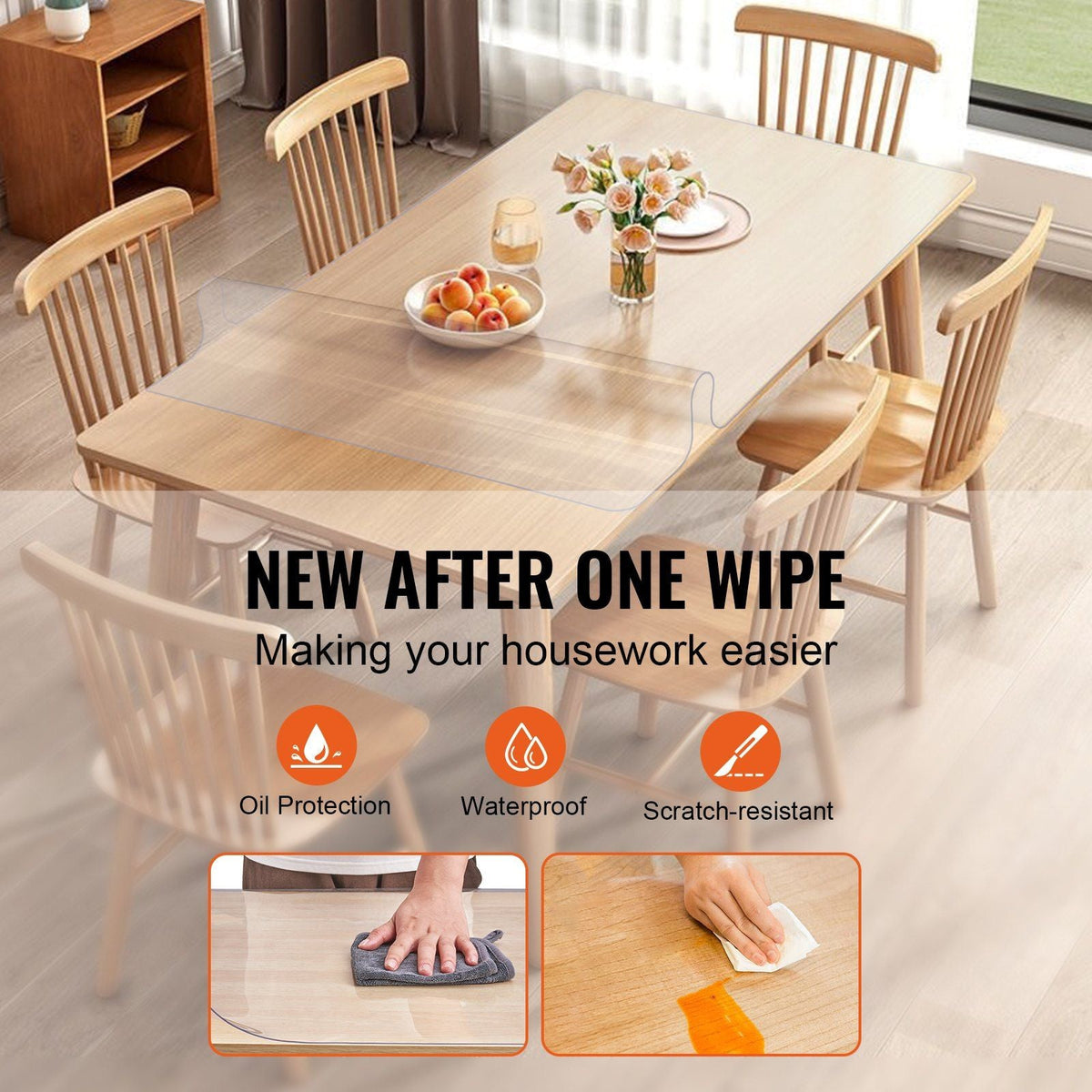 Clear Table Cover Protector, 12" x 24"/306 x 614 mm Table Cover, 1.5 mm Thick PVC Plastic Tablecloth, Waterproof Desktop Protector for Writing Desk, Coffee Table, Dining Room Table