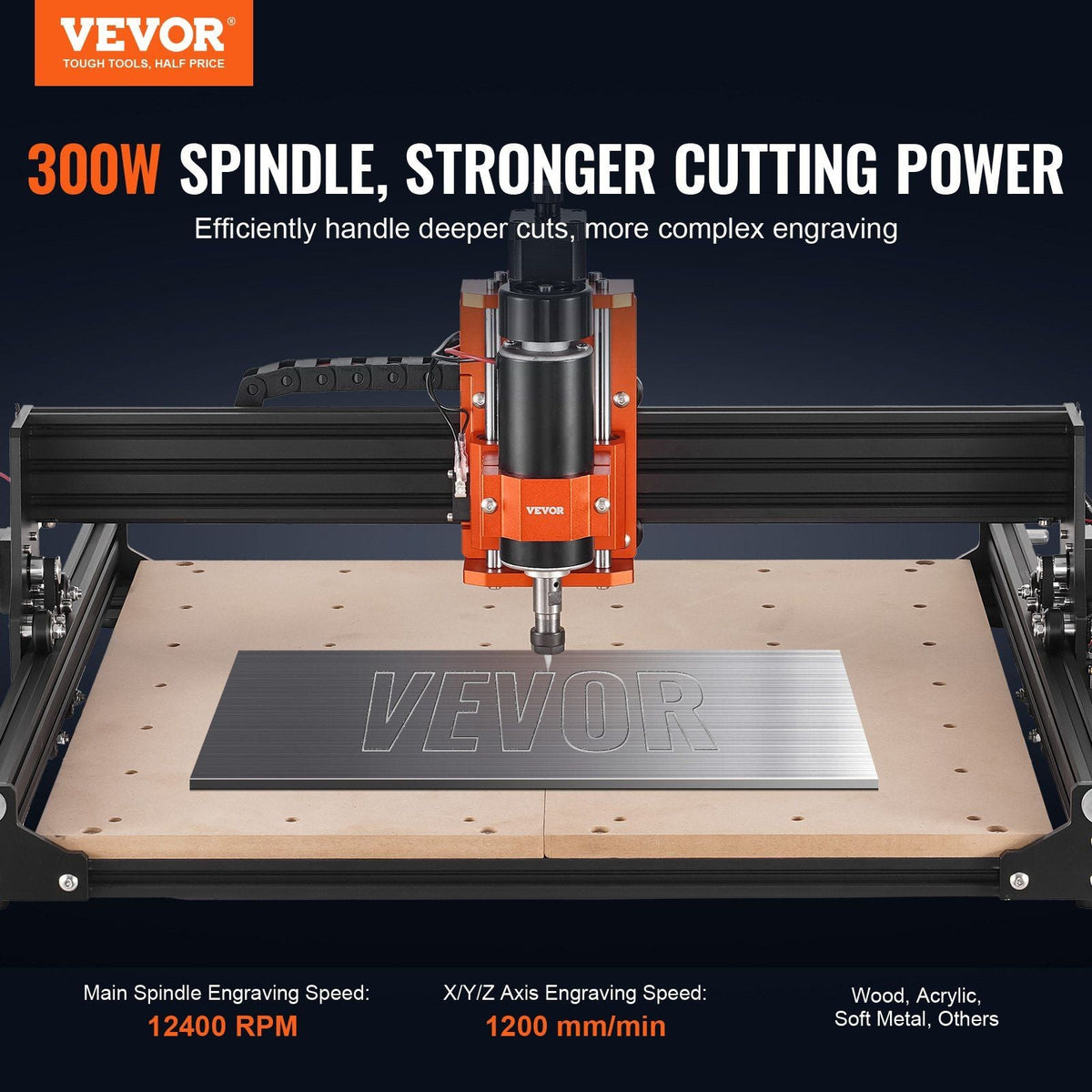 CNC Router Machine, 300W, 3 Axis GRBL Control Wood Engraving Carving Milling Machine Kit, 400 x 400 x 75 mm / 15.7 x 15.7 x 2.95 in Working Area 1200 RPM for Wood Acrylic MDF PVC Plastic Foam