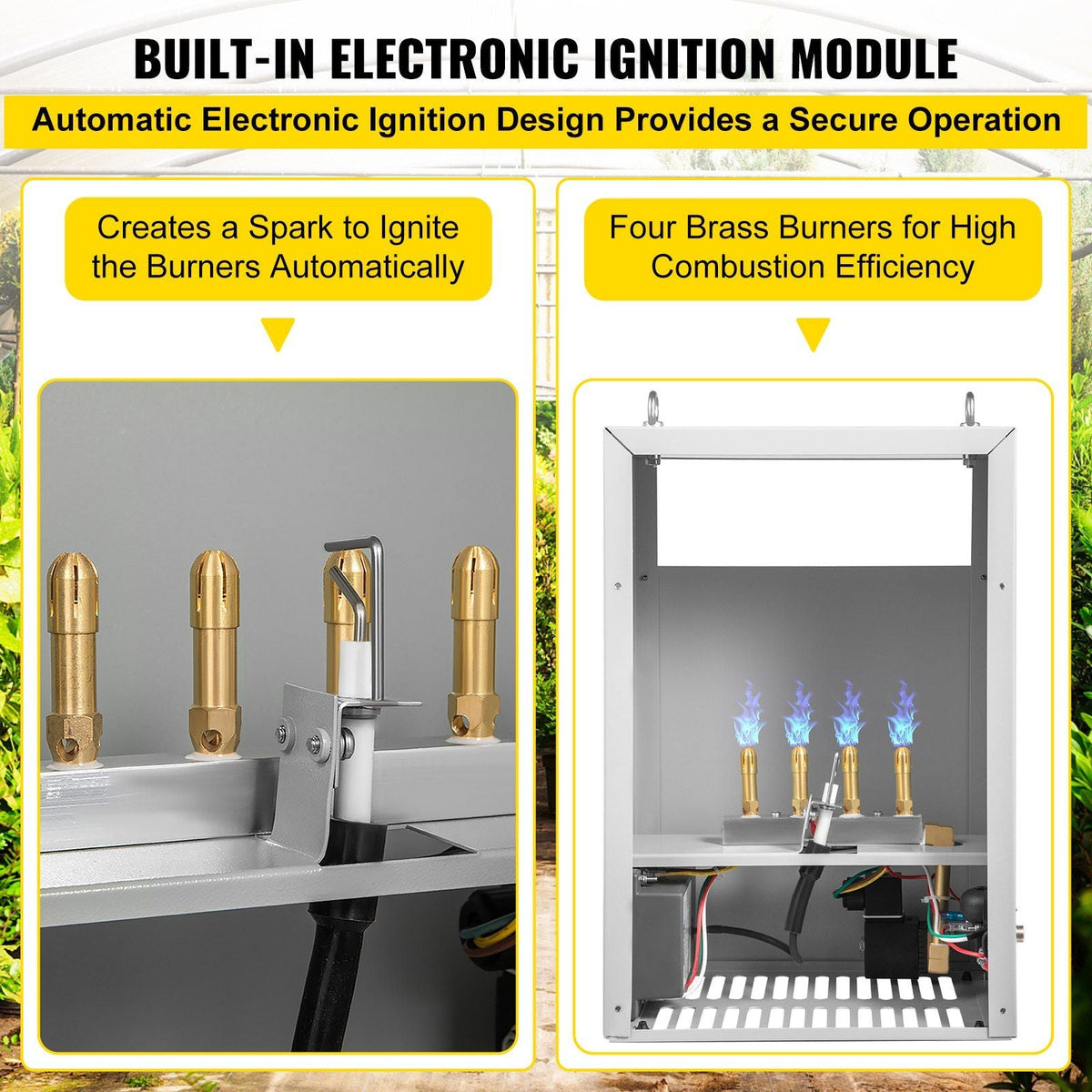 CO2 Burner, 4 Brass Burner CO2 Generator for Plant, Natural Gas NG Carbon Dioxide Generator Burner, 12540 BTU/Hr, Built-In Electronic Ignition, for Greenhouse Green Tent Hydroponic Grow Room