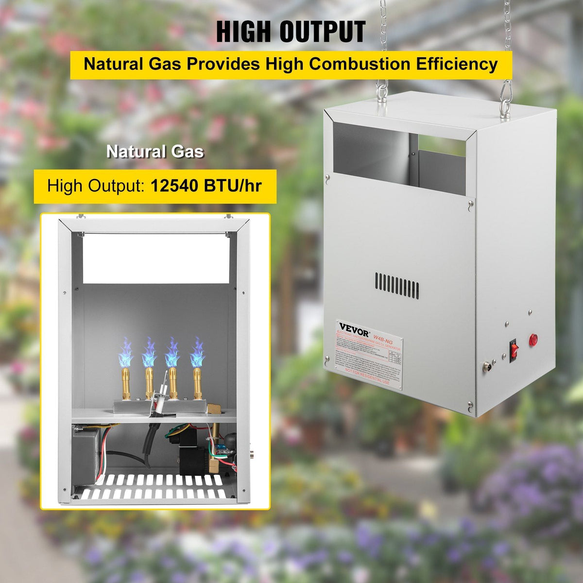 CO2 Burner, 4 Brass Burner CO2 Generator for Plant, Natural Gas NG Carbon Dioxide Generator Burner, 12540 BTU/Hr, Built-In Electronic Ignition, for Greenhouse Green Tent Hydroponic Grow Room