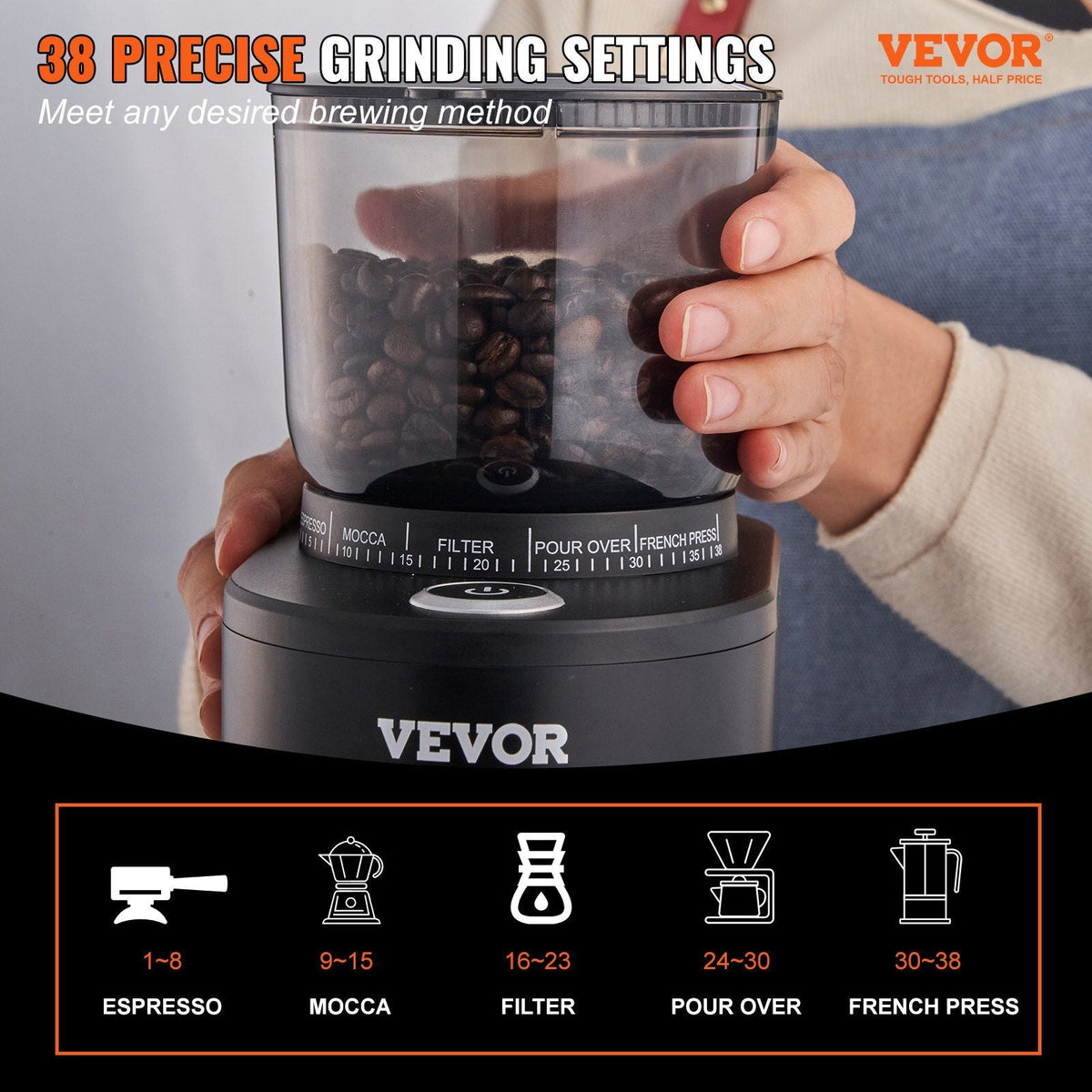 Coffee Grinder with 38 Precise Conical Burr Coffee Grinder 5.3-Ounce 20 Cups Coffee Bean Grinder Perfect for Drip, Espresso