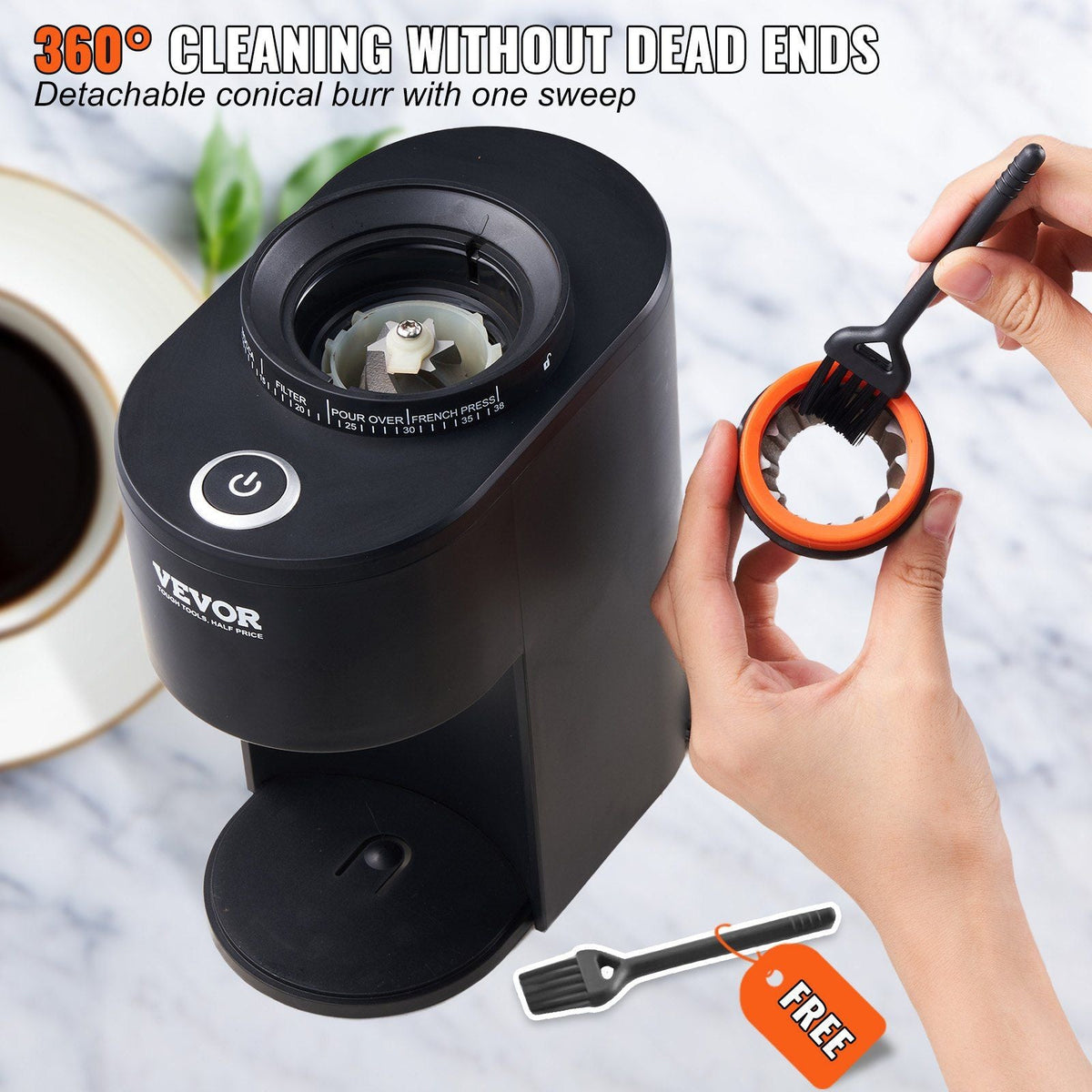 Coffee Grinder with 38 Precise Conical Burr Coffee Grinder 5.3-Ounce 20 Cups Coffee Bean Grinder Perfect for Drip, Espresso