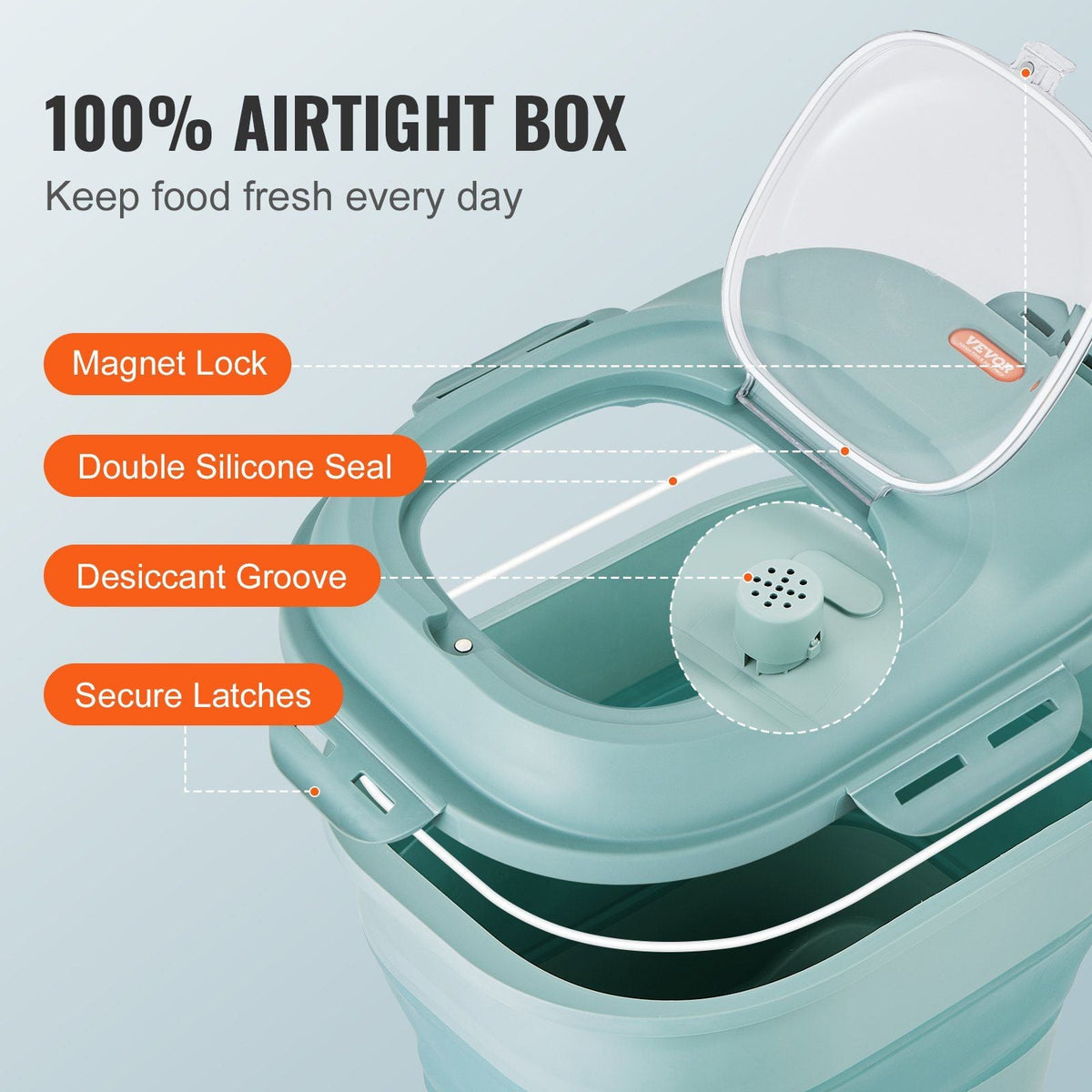 Collapsible Dog Food Storage Container, 50 lbs Capacity Large Dispenser Bin with Attachable Casters, Airtight Lid Kitchen Rice Cereal Flour Bin, Pet food Containers For Cat, Bird, Other Pet Food