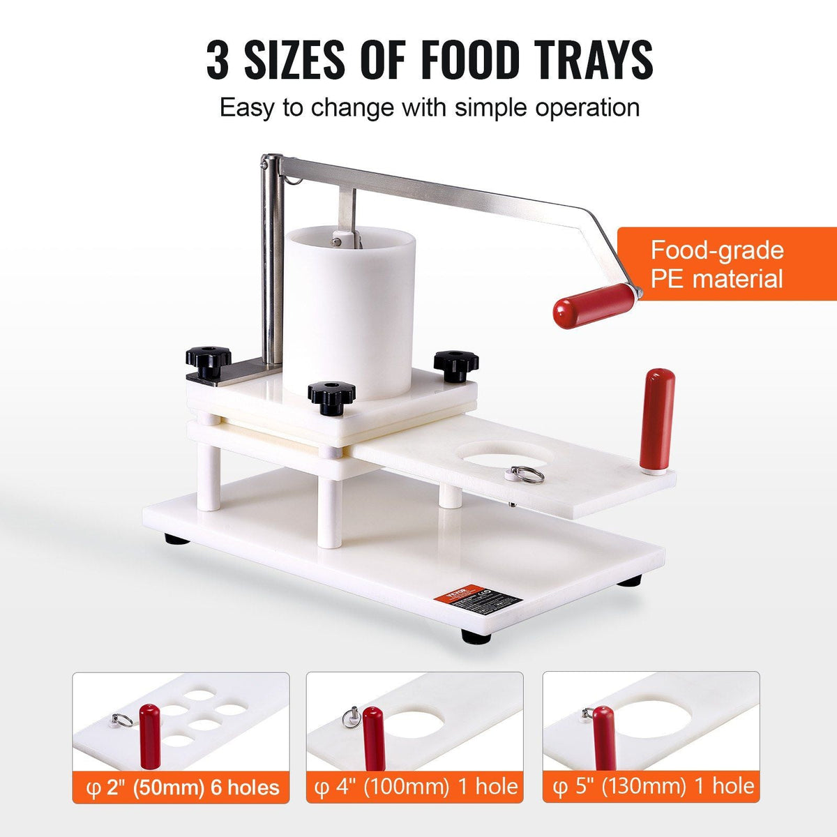 Commercial Burger Patty Maker, 3 Convertible Mold(2/4/5-inch) Manual Beef Patty Maker, 1.5KG Large-Capacity Hopper Hamburger Press Machine, PE Meat Forming Processor with Handle & Patty Paper