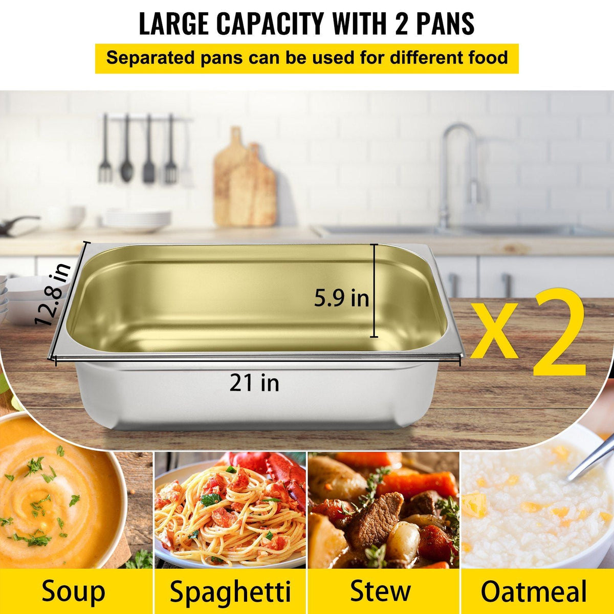 Commercial Electric Food Warmer, 2-Pot Steam Table Food Warmer 0-100°C w/ 2 Lockable Wheels, Professional Stainless Steel Material with ETL Certification for Catering and Restaurants