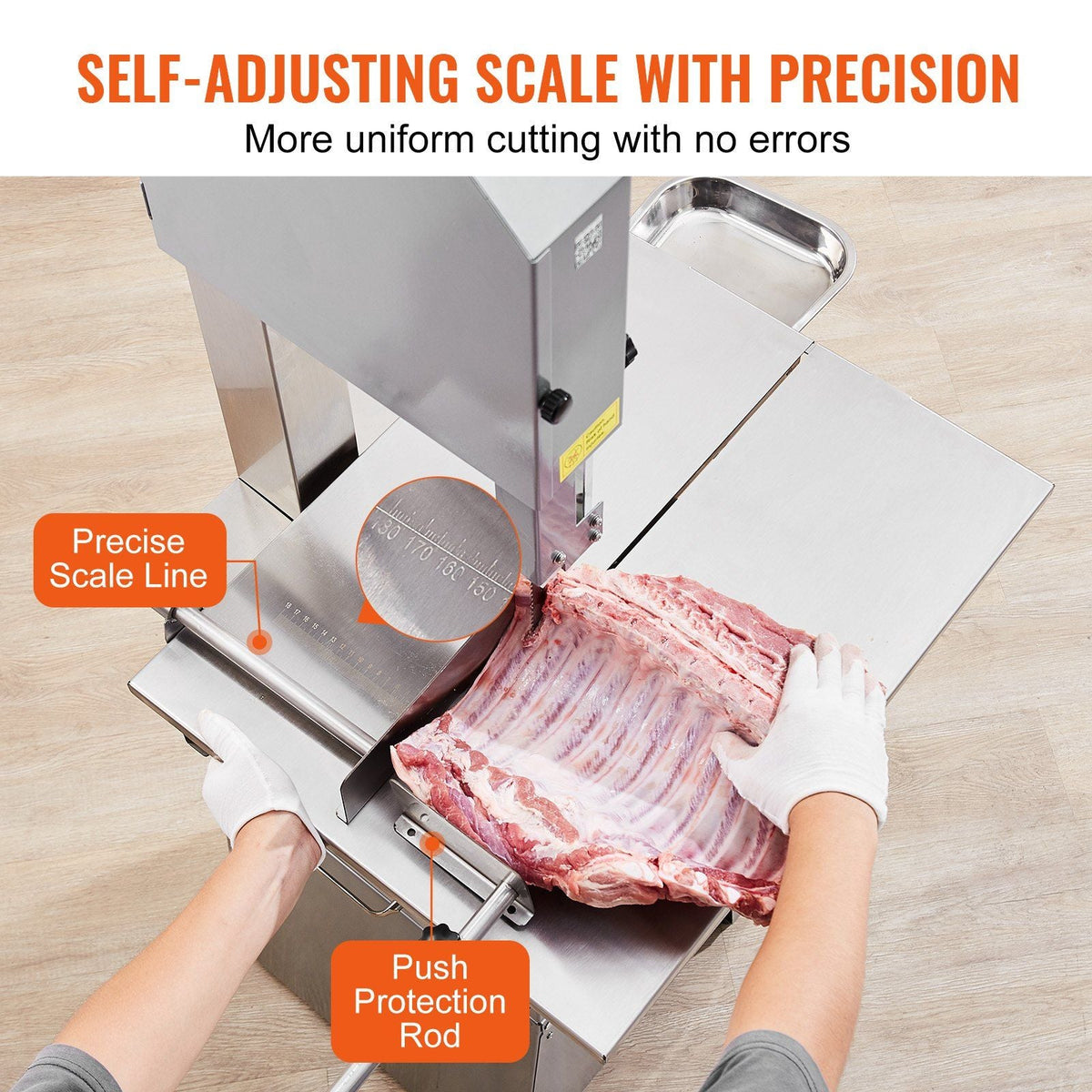 Commercial Electric Meat Bandsaw, 850W Stainless Steel Vertical Bone Sawing Machine, Workbeach 23.6" x 18.3", 0.16-9.1 Inch Cutting Thickness, Frozen Meat Cutter with 2 Blades for Rib Pork Beef