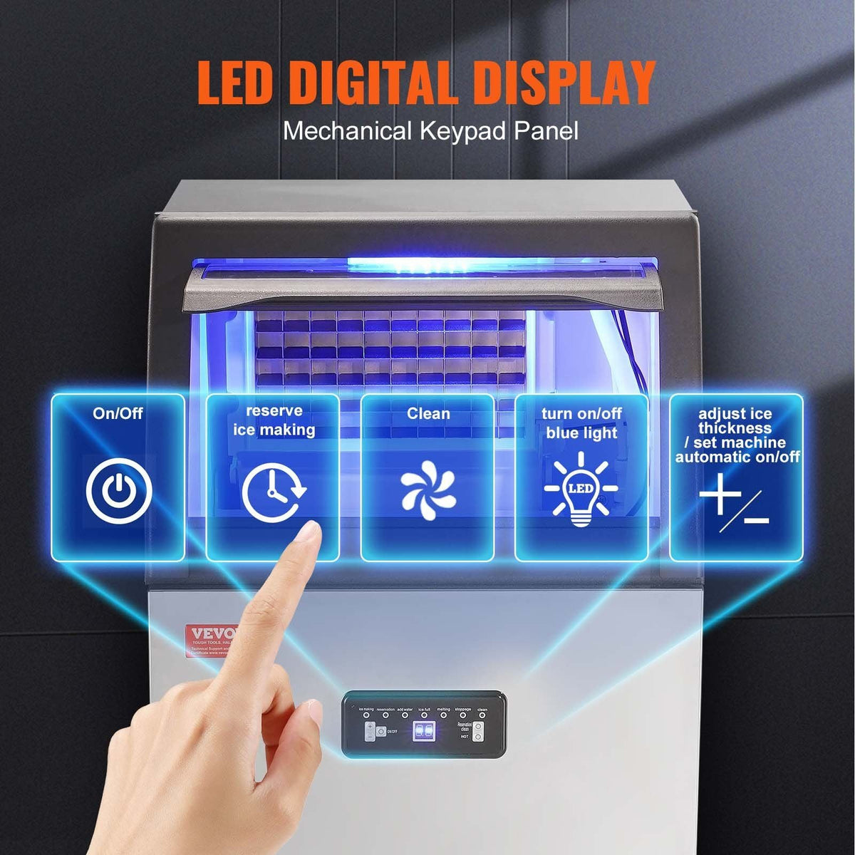 Commercial Ice Maker, 120lbs/24H, Ice Maker Machine, 50 Ice Cubes in 12-15 Minutes, Freestanding Cabinet Ice Maker with 33lbs Storage Capacity LED Digital Display, for Bar Home Office Restaurant
