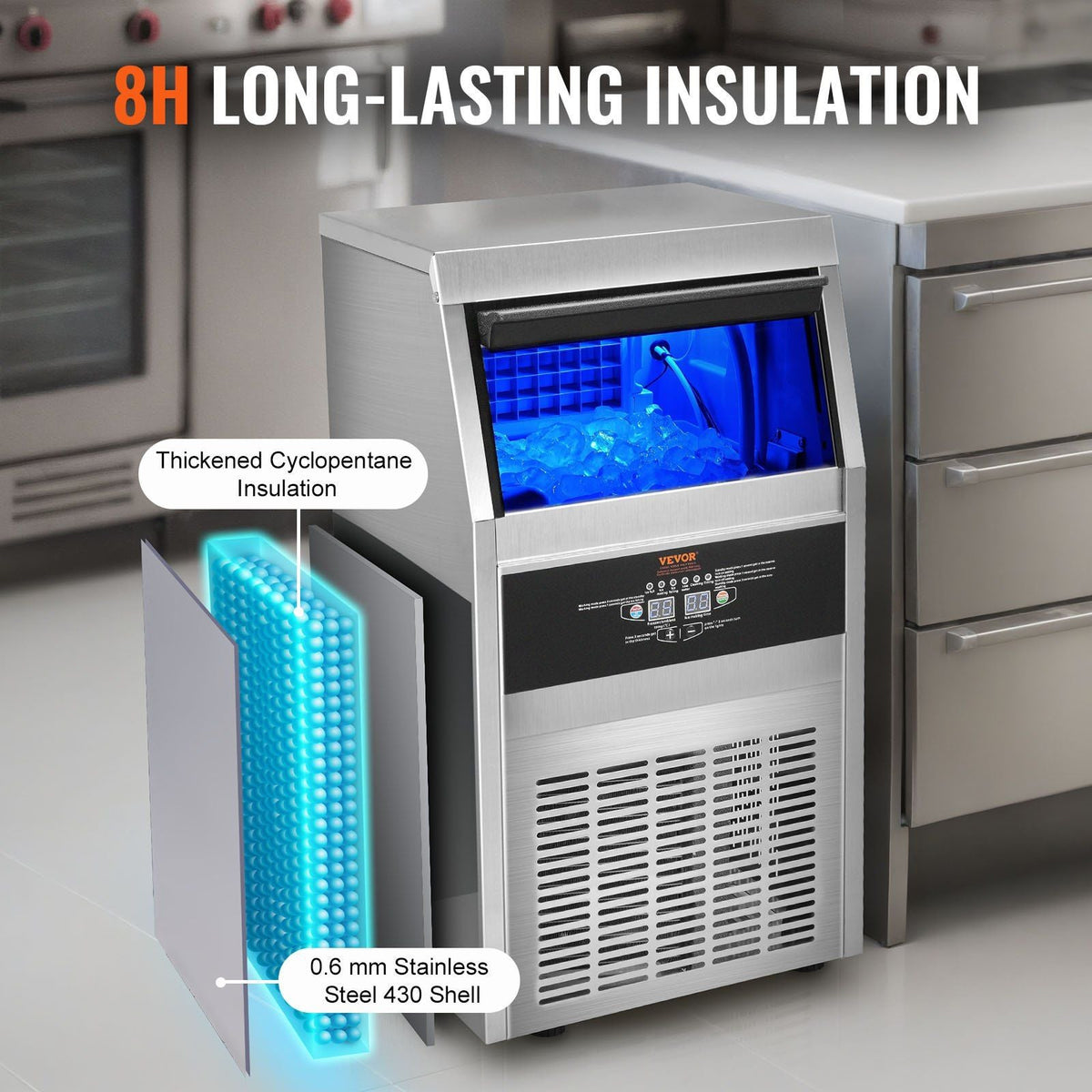 Commercial Ice Maker, 80lbs/24H, Ice Maker Machine, 40 Ice Cubes in 12-15 Minutes, Freestanding Cabinet Ice Maker with 24lbs Storage Capacity LED Digital Display, for Bar Home Office Restaurant