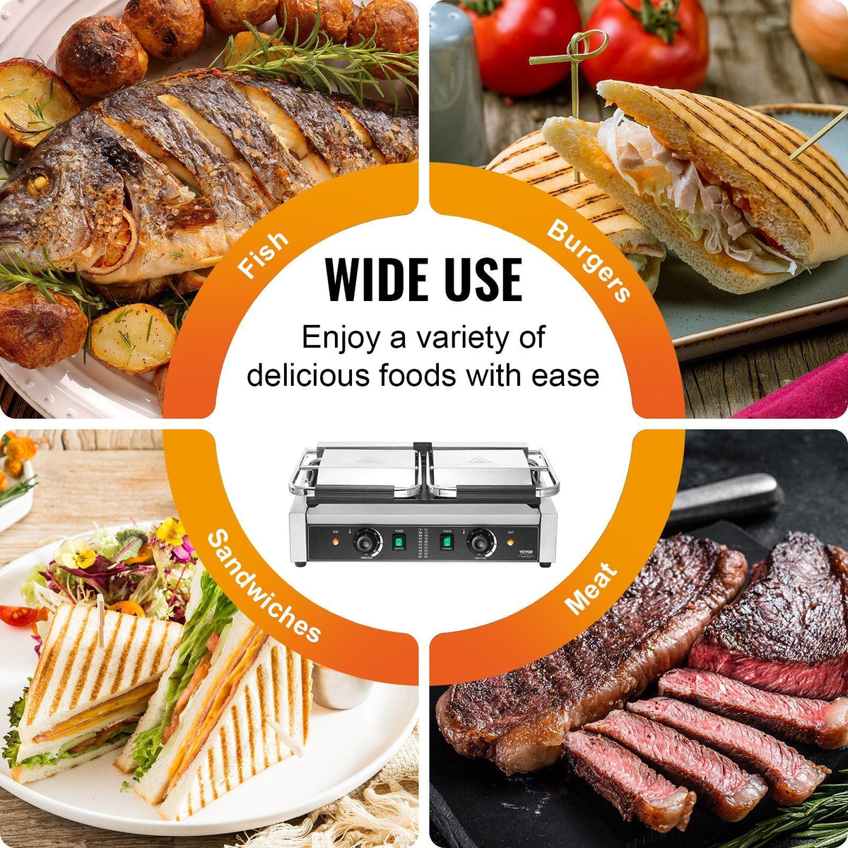 Commercial Panini Press Grill Electric Sandwich Maker Griddle Plate 19"x9"