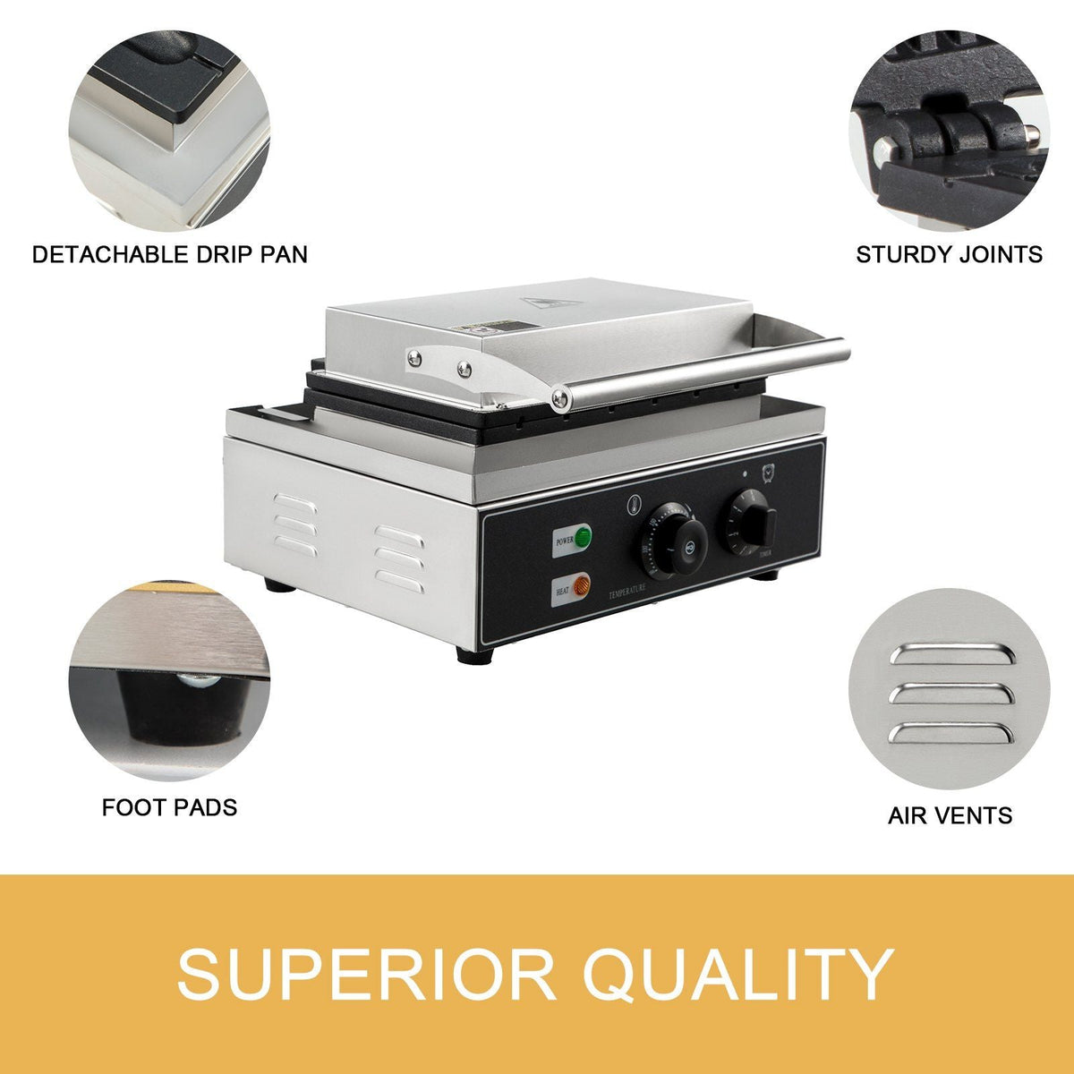 Commercial Rectangle Waffle Maker 10pcs Nonstick Electric Waffle Maker Machine Stainless Steel 110V Temperature and Time Control Heart Waffle Maker Suitable for Restaurant Snack Bar