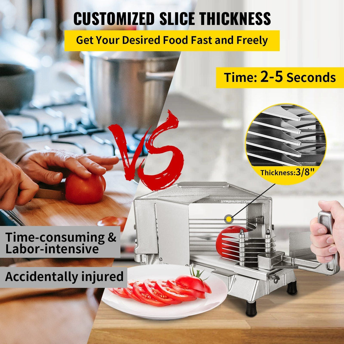 Commercial Tomato Slicer 3/8" Heavy Duty Tomato Slicer Tomato Cutter with Built in Cutting Board for Restaurant or Home Use