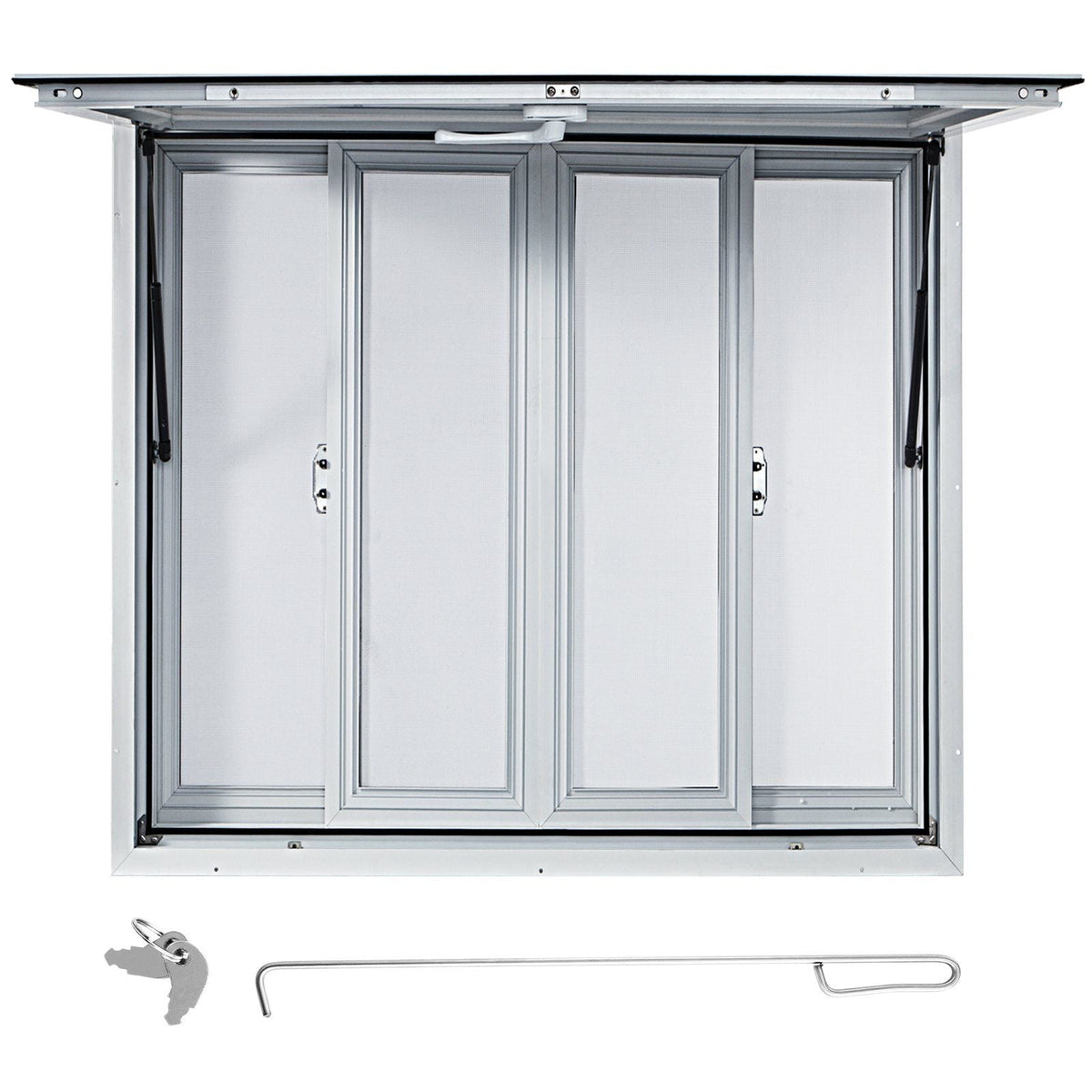Concession Window, 36 x 36 inch, Aluminum Alloy Food Truck Service Window with 4 Horizontal Sliding Screen Windows & Awning Door & Drag Hook, Serving Window for Food Trucks Concession Trailers