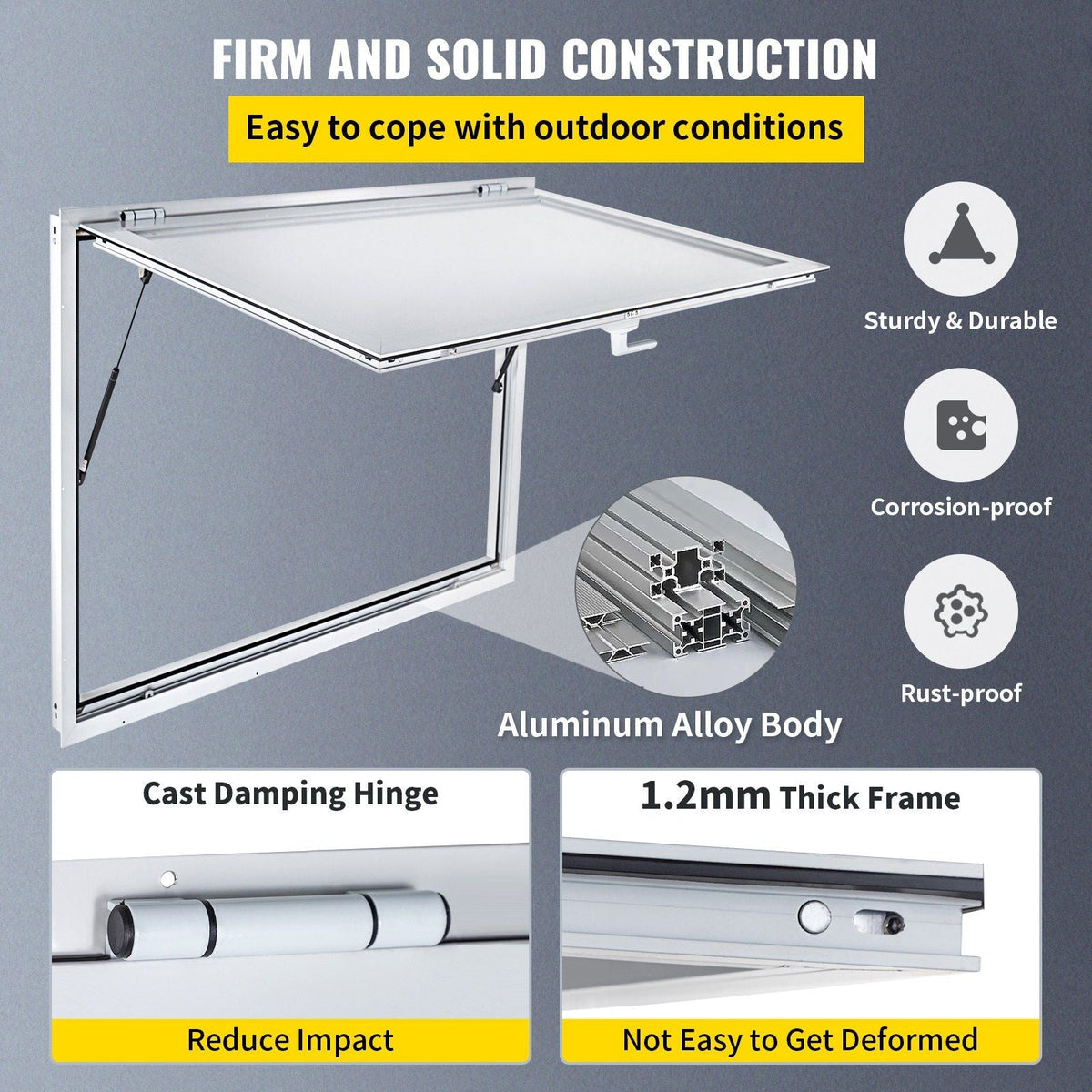 Concession Window 36 x 36 Inch, Concession Stand Serving Window Door with Double-Point Fork Lock, Concession Awning Door Up to 85 degrees for Food Trucks, Glass Not Included